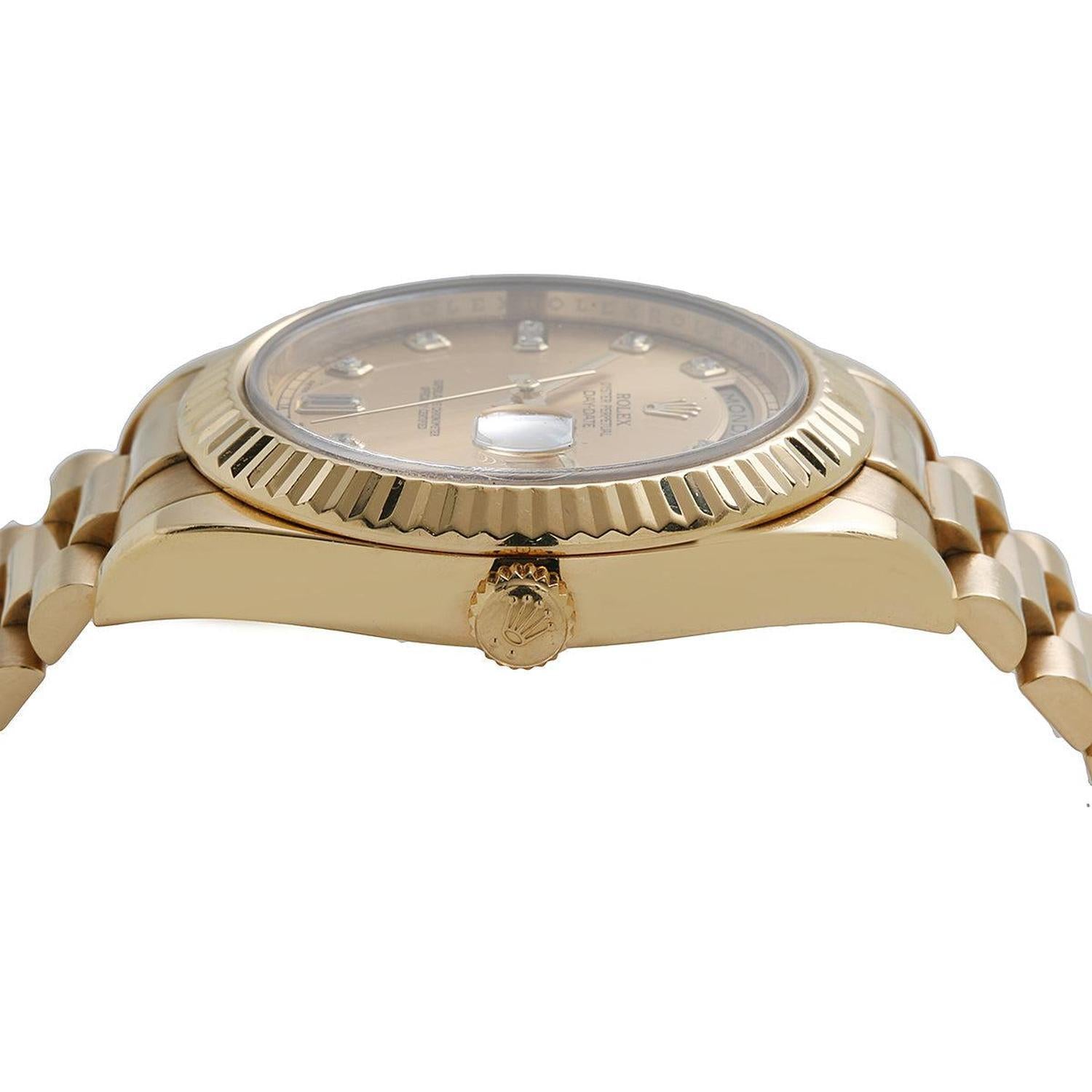 Rolex Day-Date II 41MM 218238 Champagne Diamond Dial Fluted Bezel 18K Yellow Gold President Bracelet