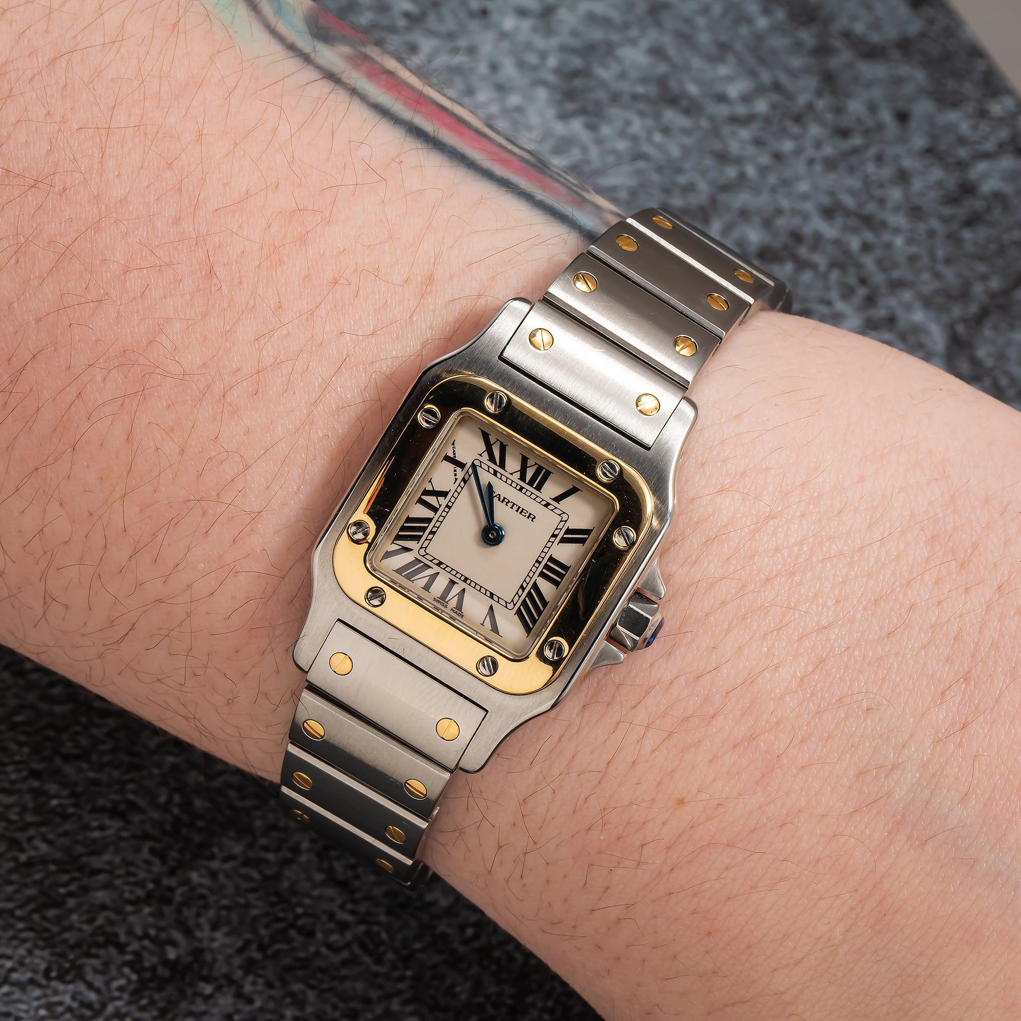 Cartier Santos Galbée 24MM W20012C4 Ivory Roman Dial Yellow Gold Bezel Two Tone Yellow Gold Bracelet