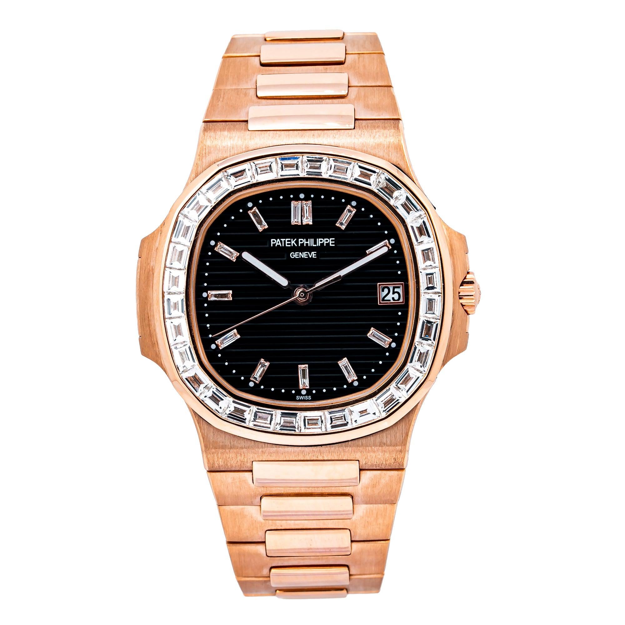 Patek Philippe Nautilus 40MM 5711/1R Black Diamond Dial Diamond Bezel 18K Rose Gold Bracelet