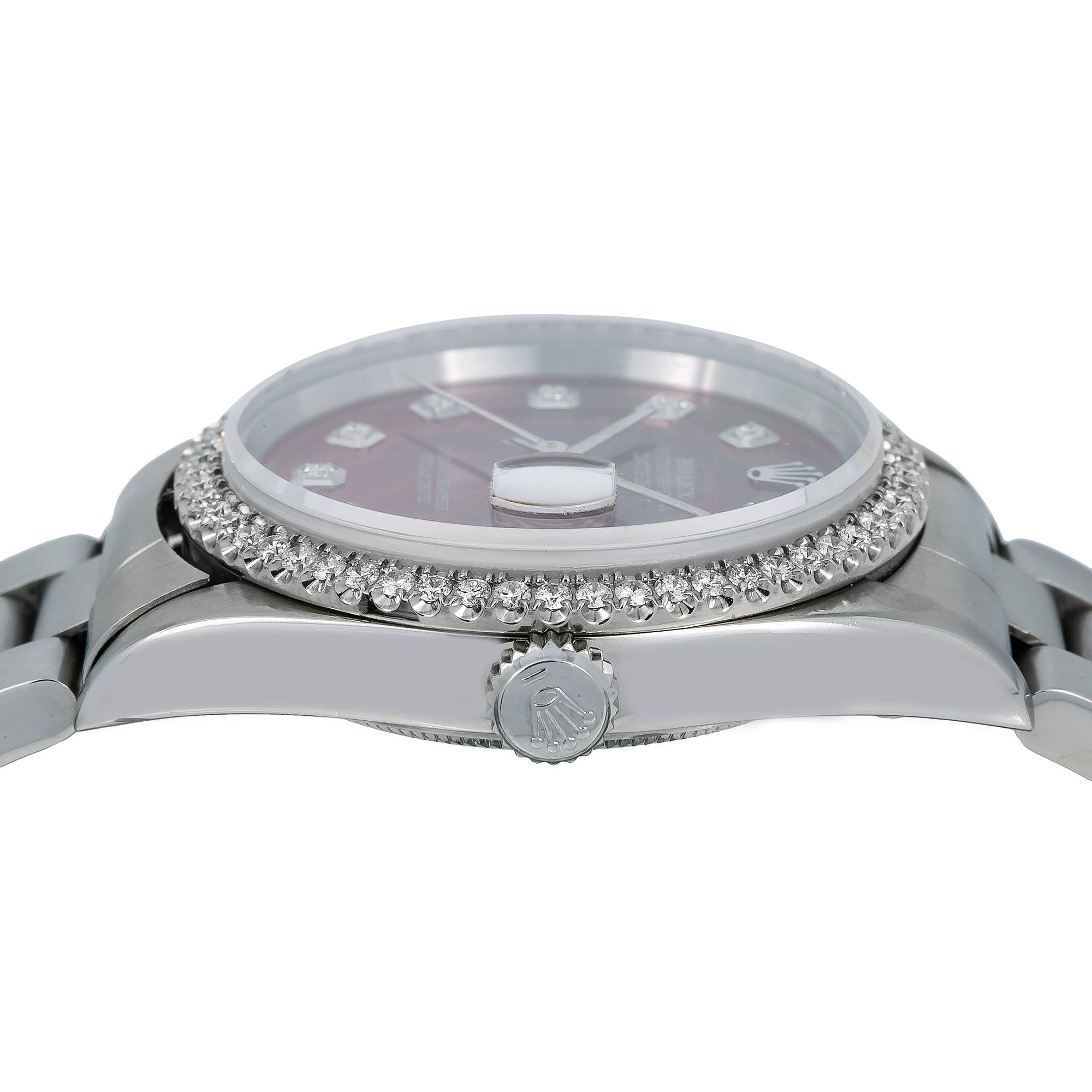 Rolex Datejust 36MM 16200 Red Diamond Dial Diamond Bezel Stainless Steel Oyster Bracelet