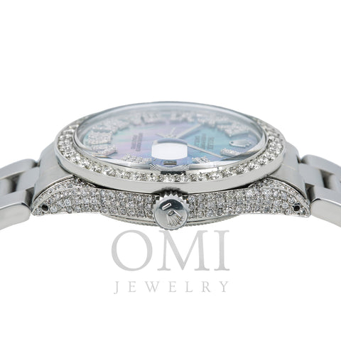 Rolex Datejust Diamond Watch, 1601 36mm, Light Blue Mother of Pearl Diamond Dial With 6.75