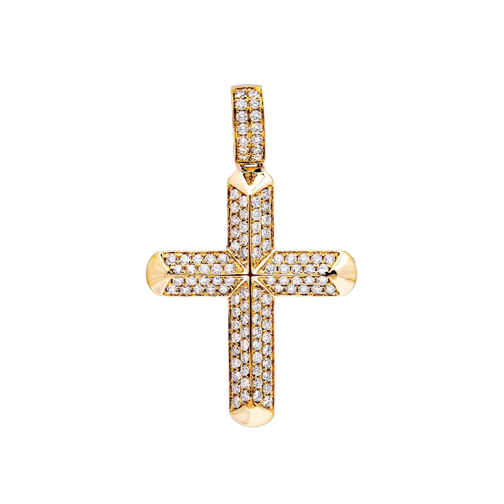 14K YELLOW GOLD UNISEX CROSS WITH 1.15 CT  DIAMONDS