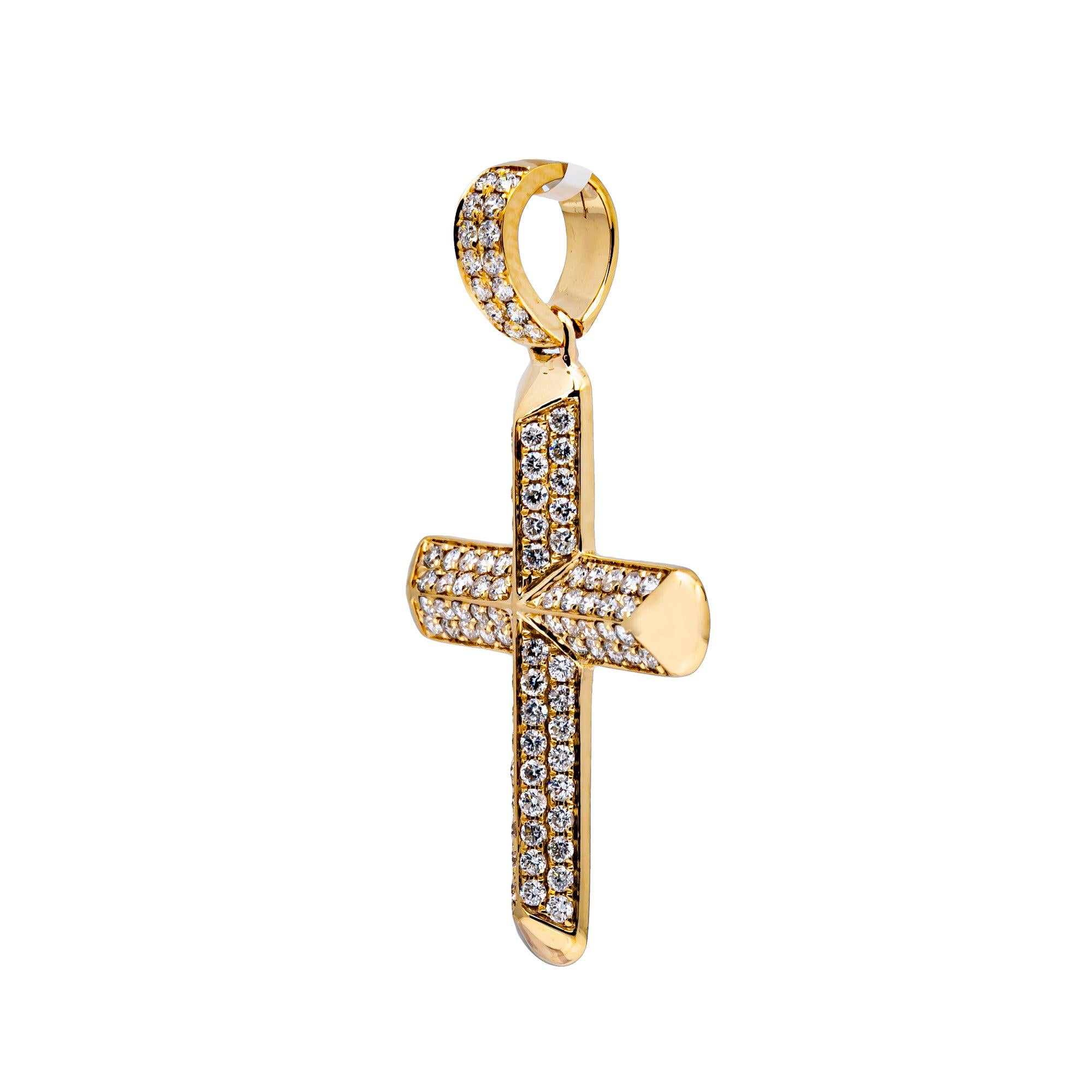 14K YELLOW GOLD UNISEX CROSS WITH 1.15 CT  DIAMONDS