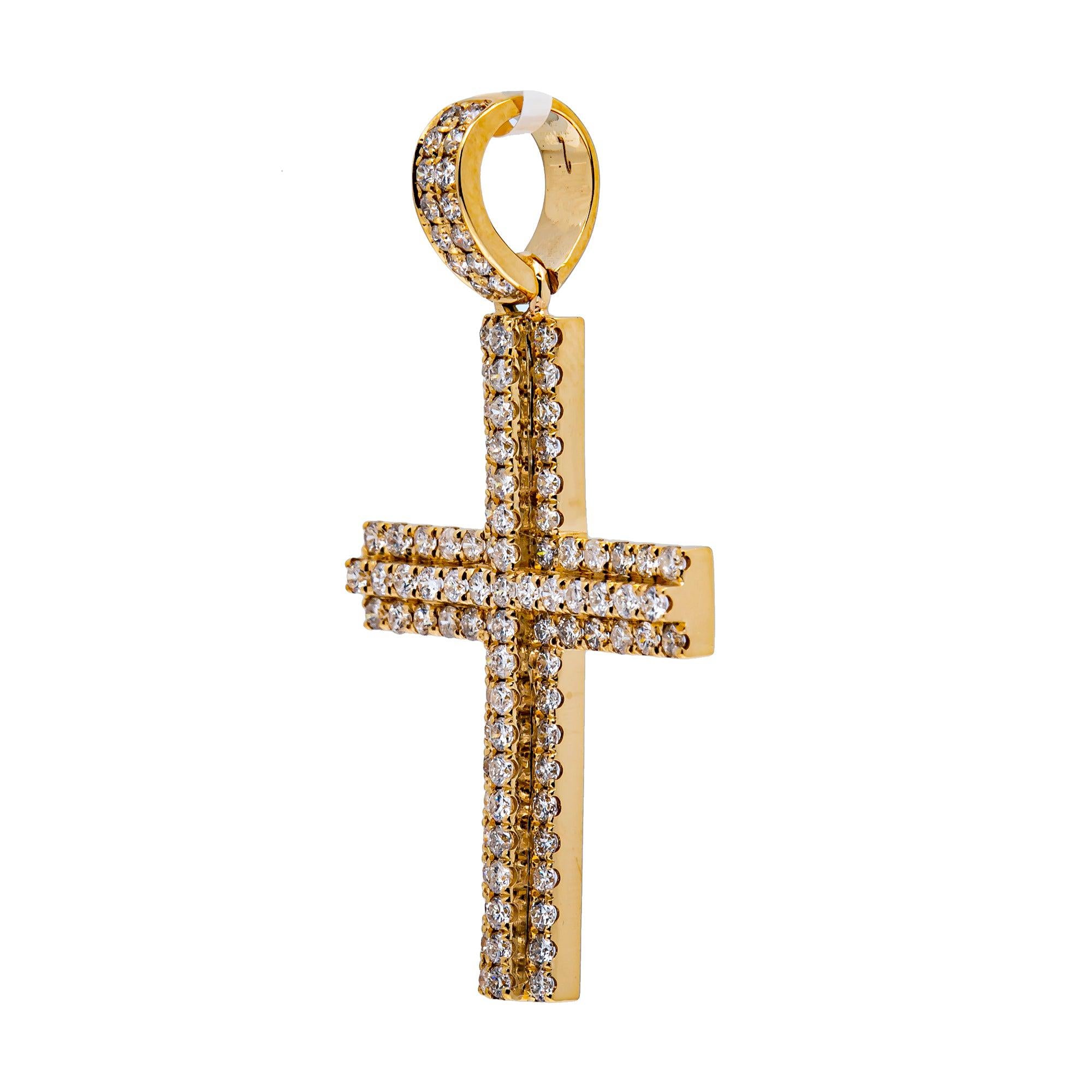 14K YELLOW GOLD UNISEX CROSS WITH 1.22 CT  DIAMONDS