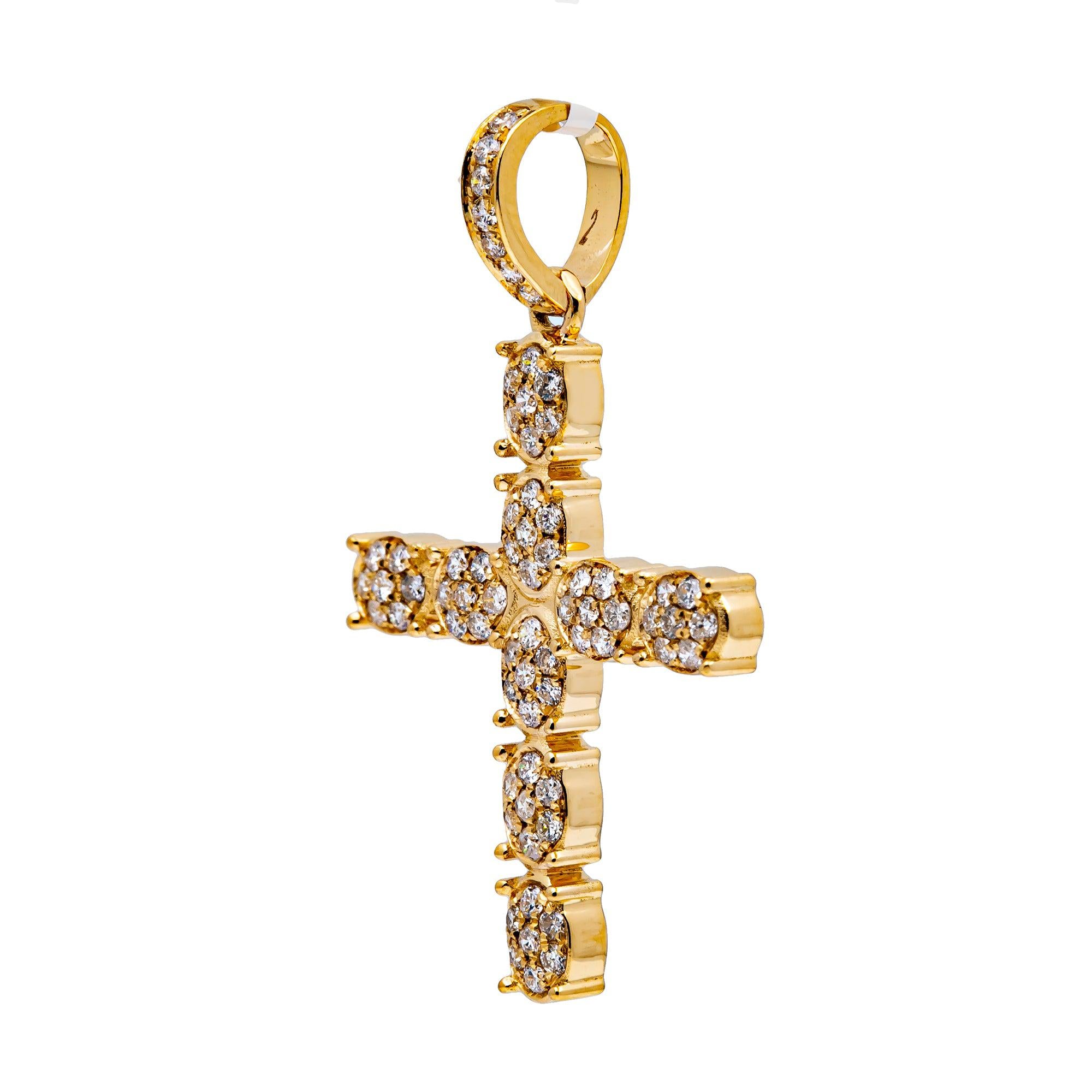14K YELLOW GOLD UNISEX CROSS WITH 0.77 CT  DIAMONDS