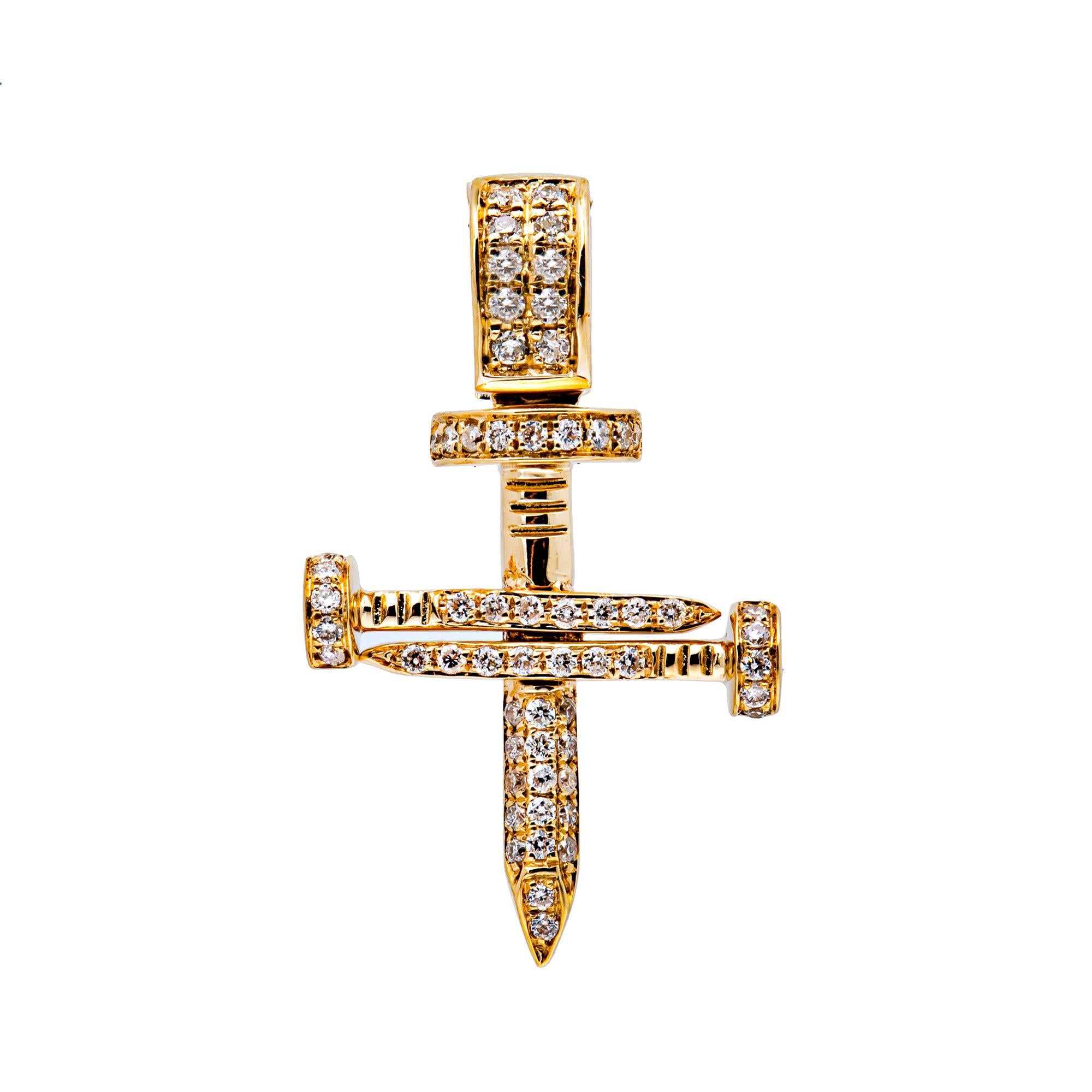 14K YELLOW GOLD UNISEX CROSS WITH 0.26 CT  DIAMONDS