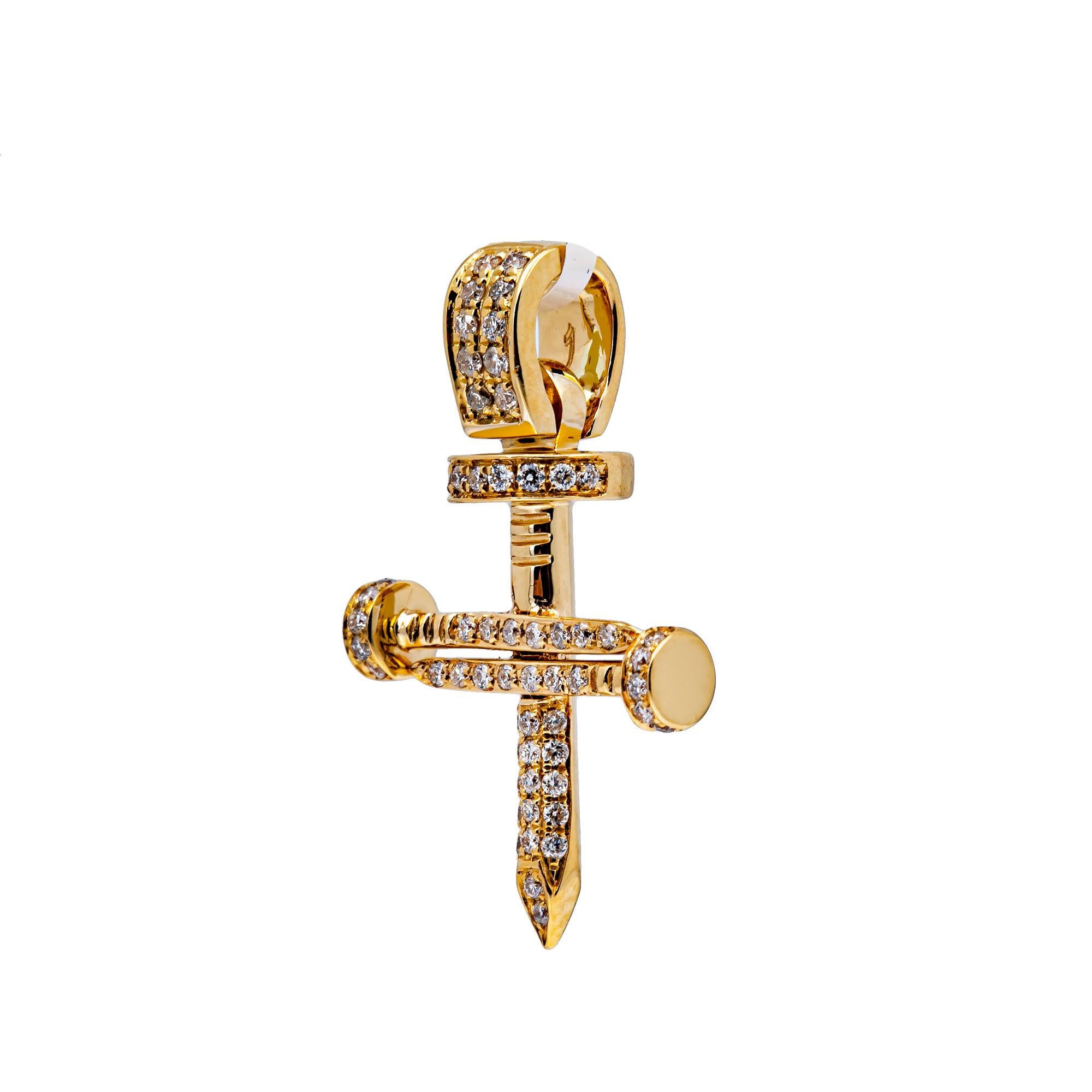 14K YELLOW GOLD UNISEX CROSS WITH 0.26 CT  DIAMONDS