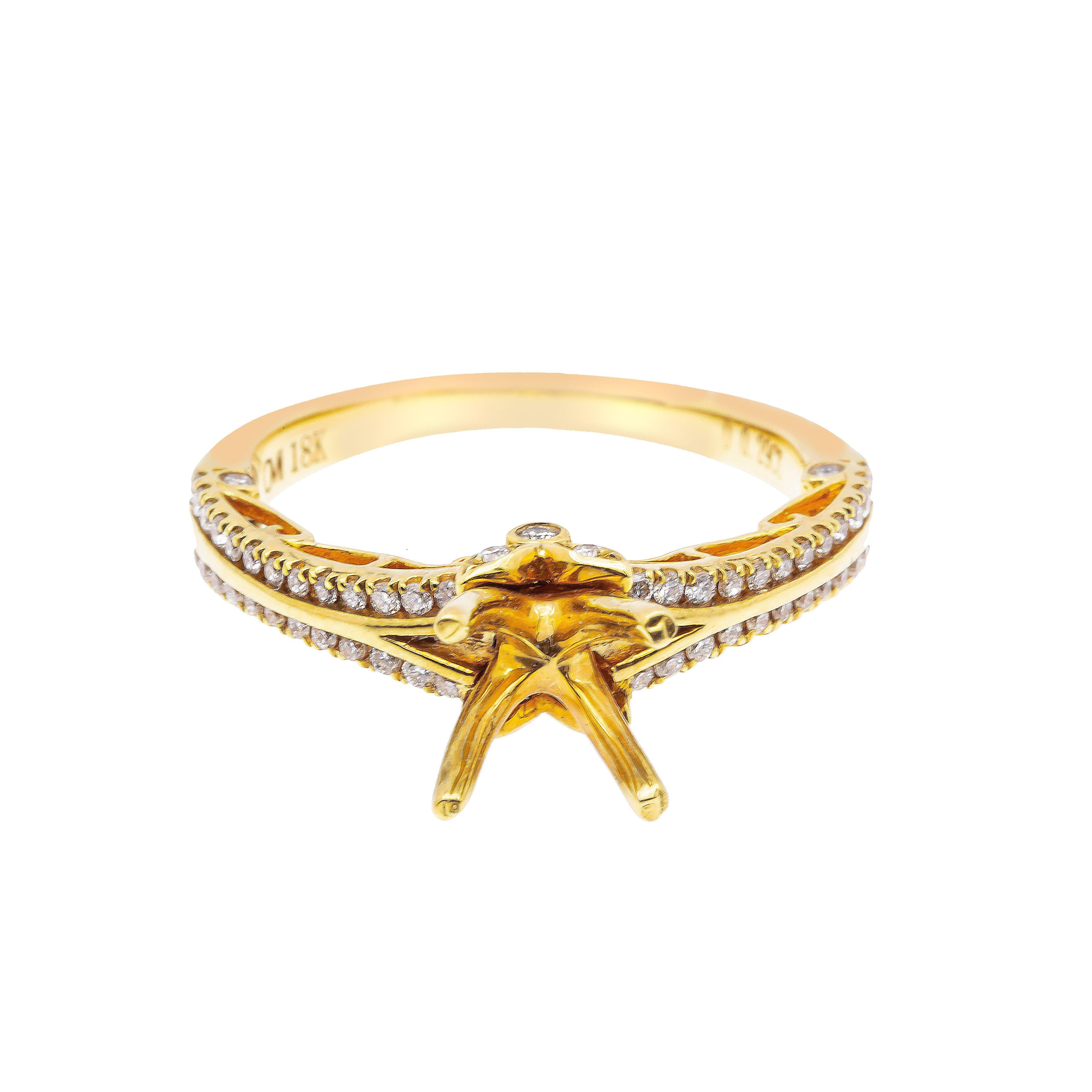 18K Yellow Semi Mount Gold Round Diamond Ring