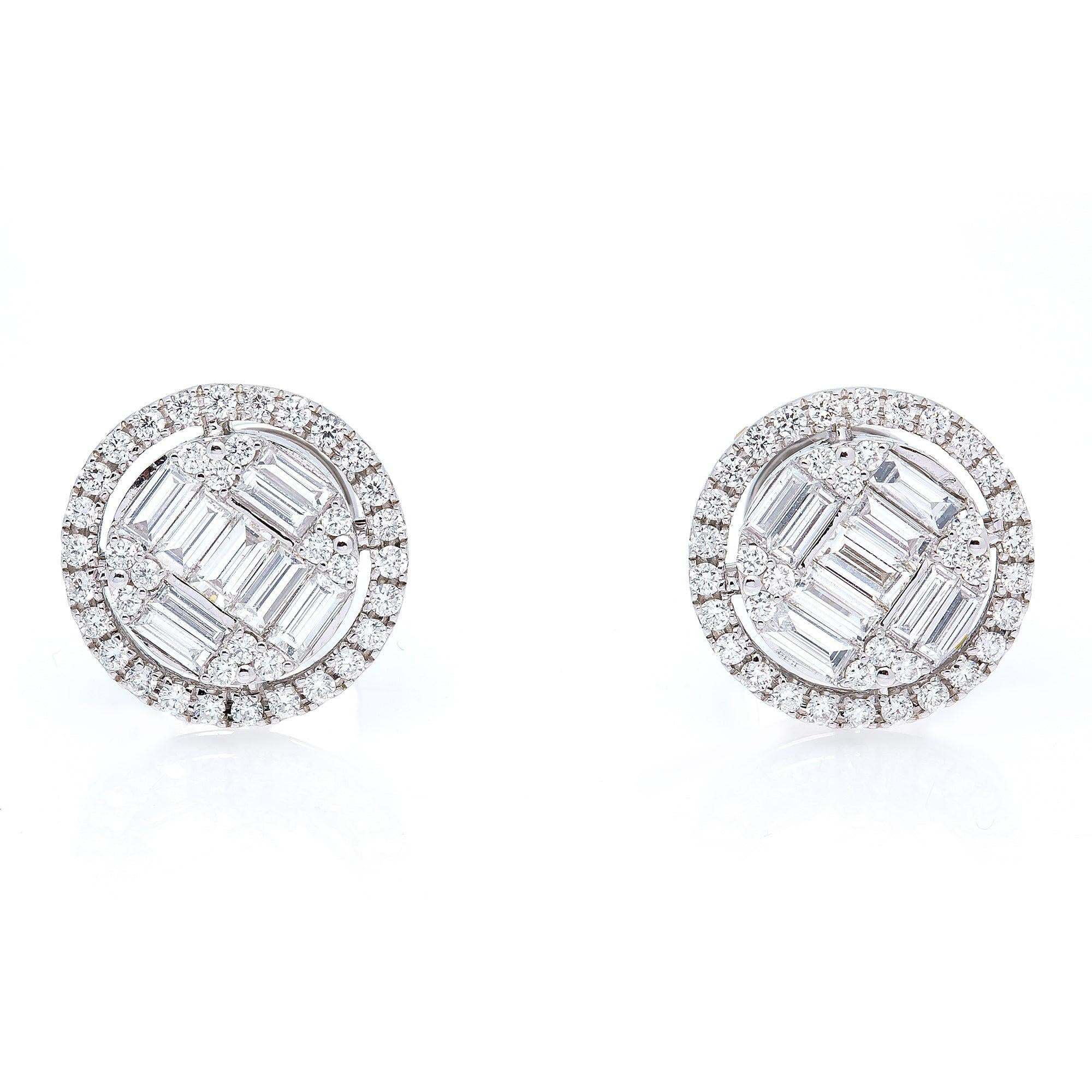 14K White Gold Baguette Diamond Earrings 2.40CT