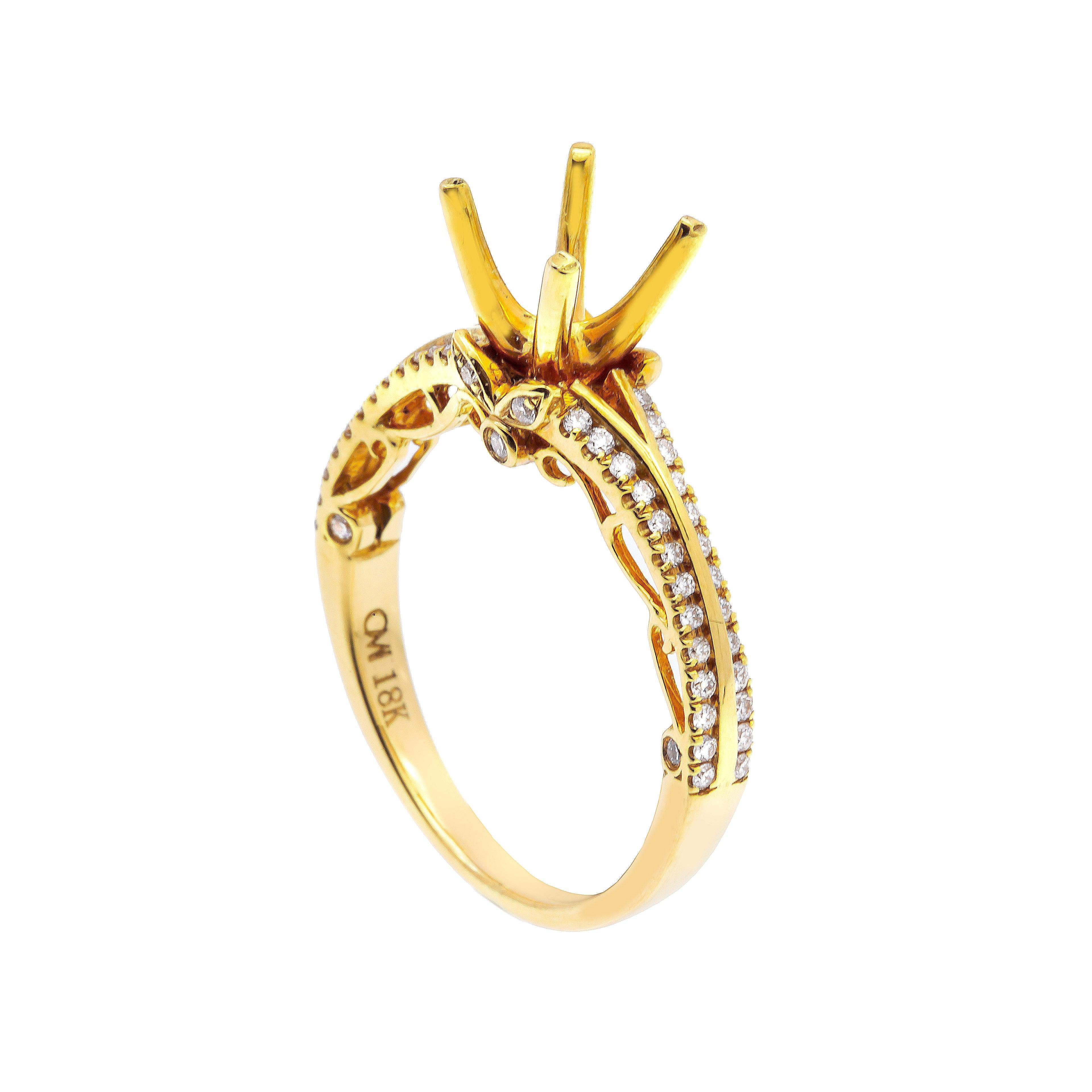 18K Yellow Semi Mount Gold Round Diamond Ring