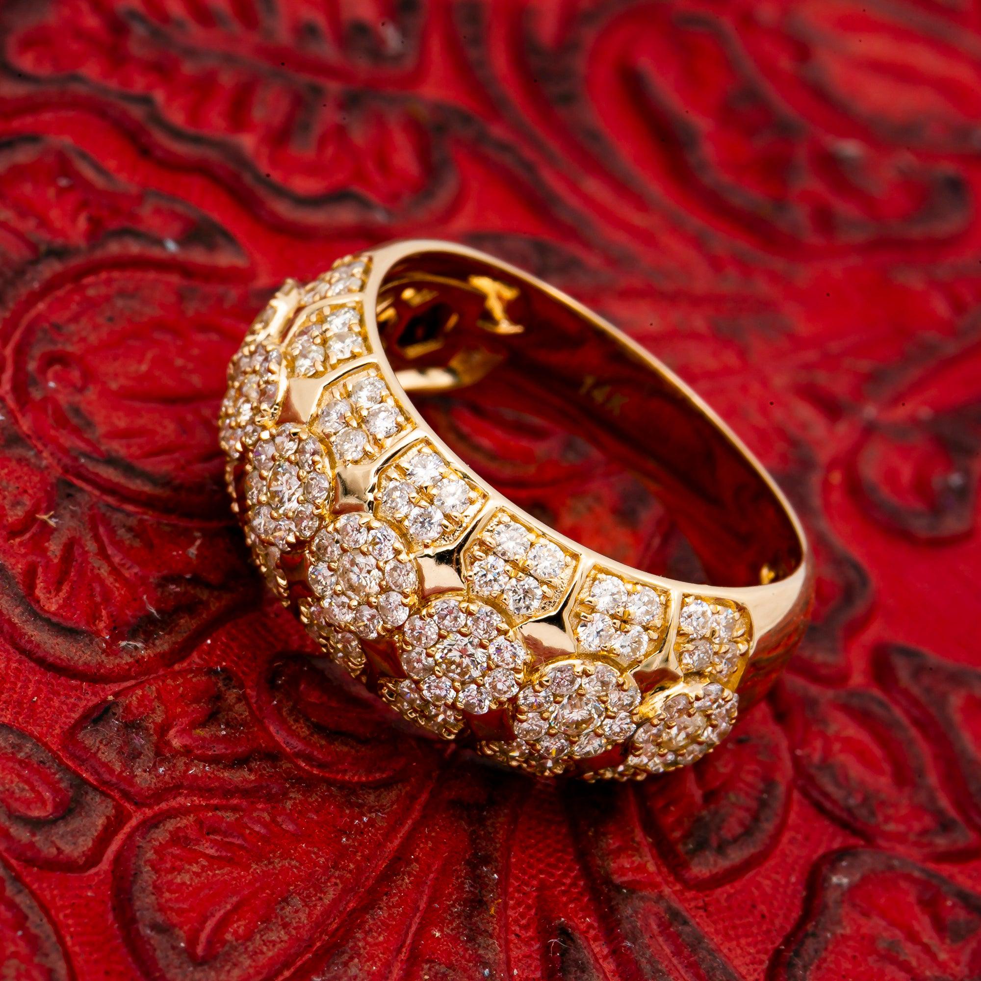 14K YELLOW GOLD MEN'S RING WITH 1.90 CT  DIAMONDS