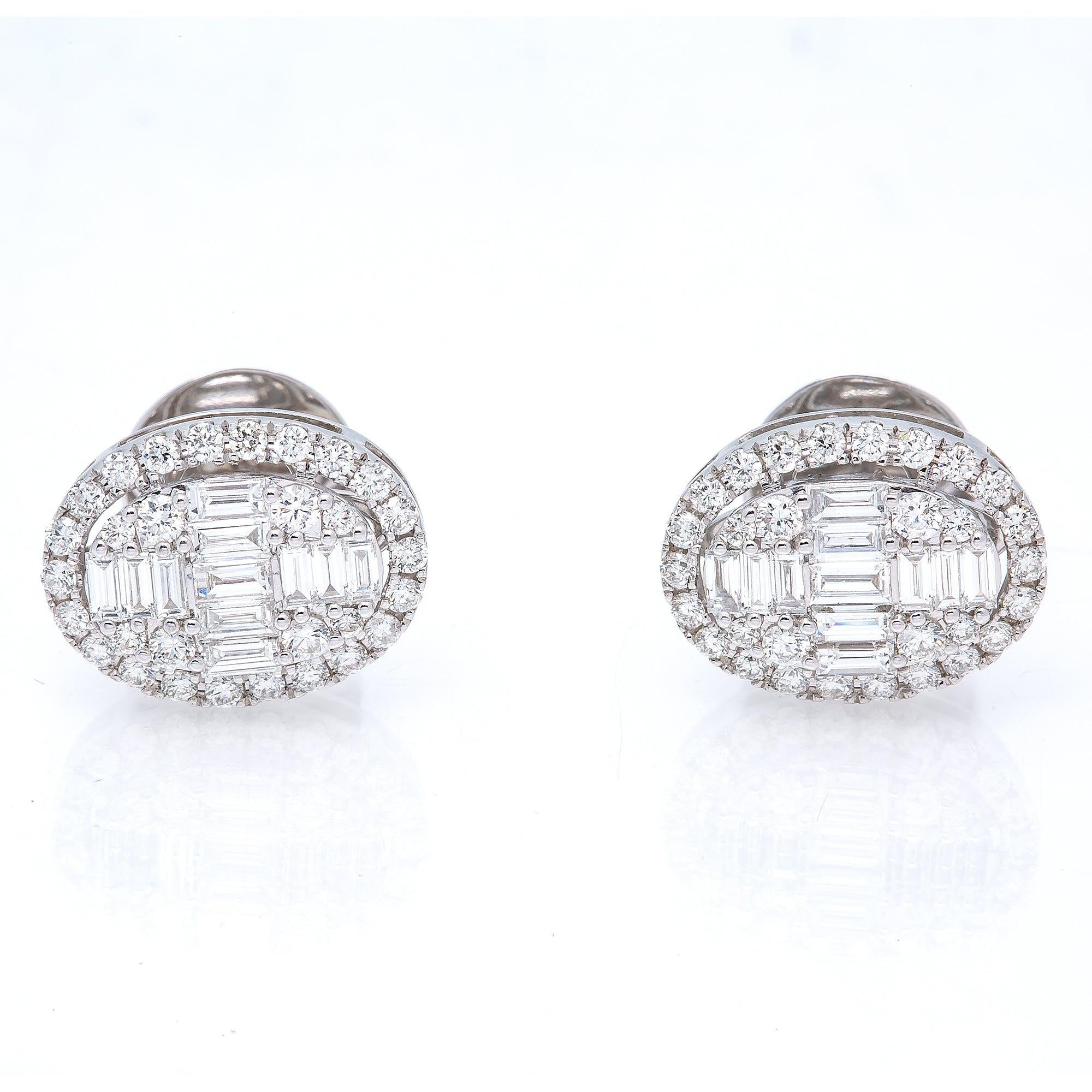14K White Gold Baguette Diamond Earrings 2.60CT
