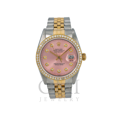 Rolex Datejust Diamond Watch, 16013 36mm, Pink Diamond Dial With 1.20 CT Diamonds