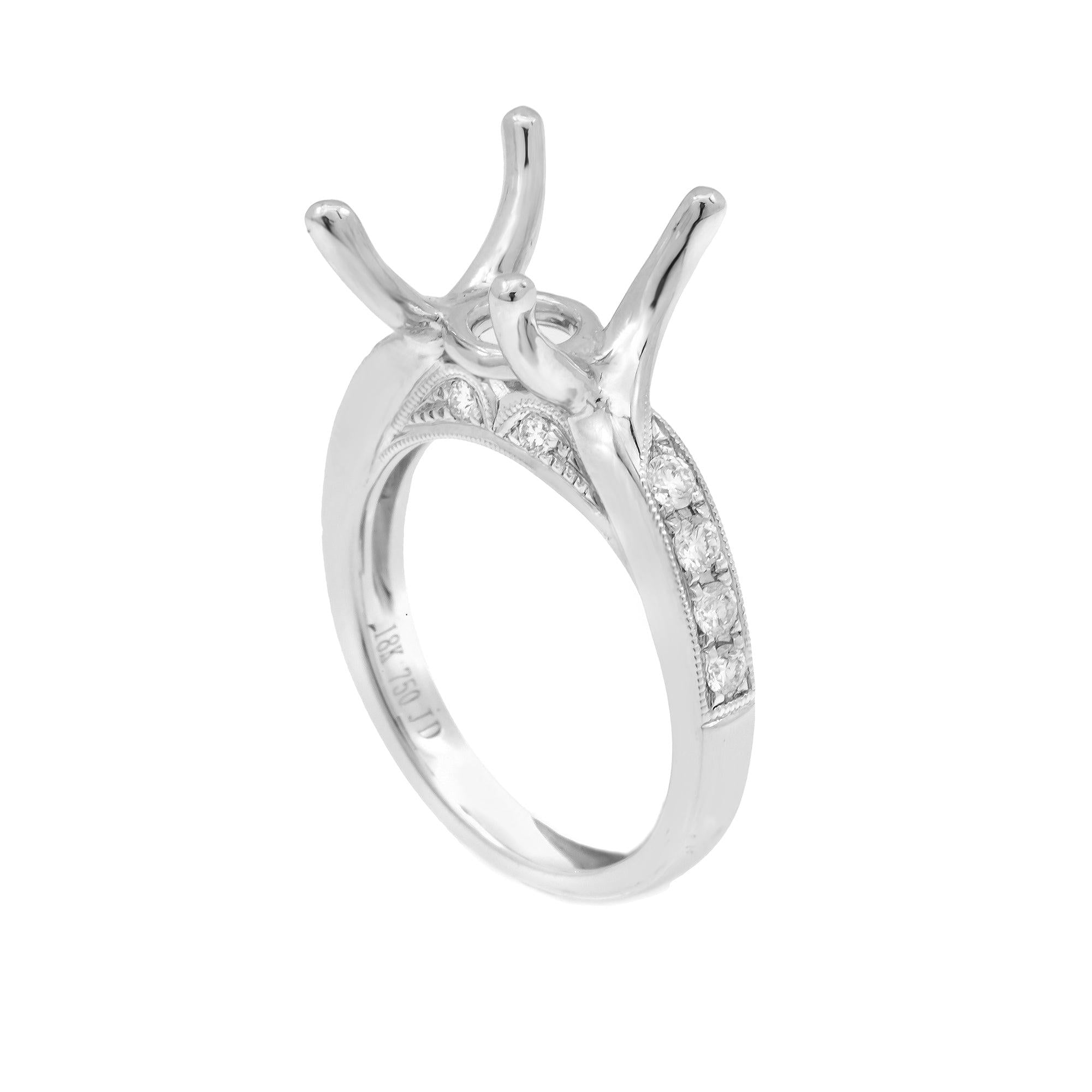 18K White Semi Mount Gold Round Diamond Ring