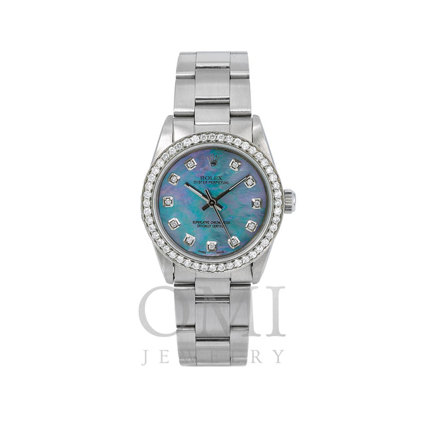 Rolex Oyster Perpetual 67513 31MM Blue Mother of Pearl Diamond Dial With 1.05 CT Diamonds