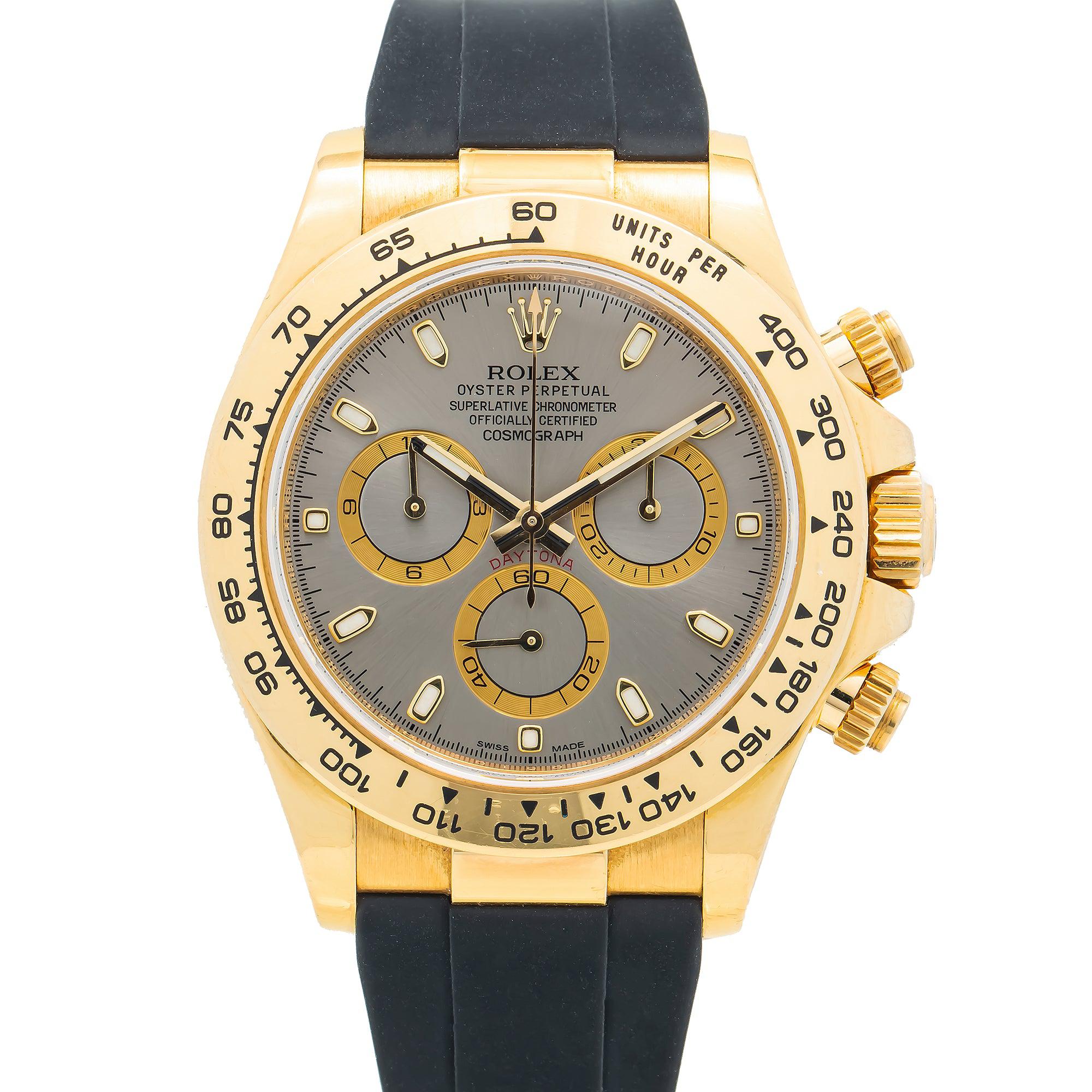 Rolex Cosmograph Daytona 40MM 116518LN Slate Gray Dial 18K Yellow Gold Bezel Black Oysterflex Strap