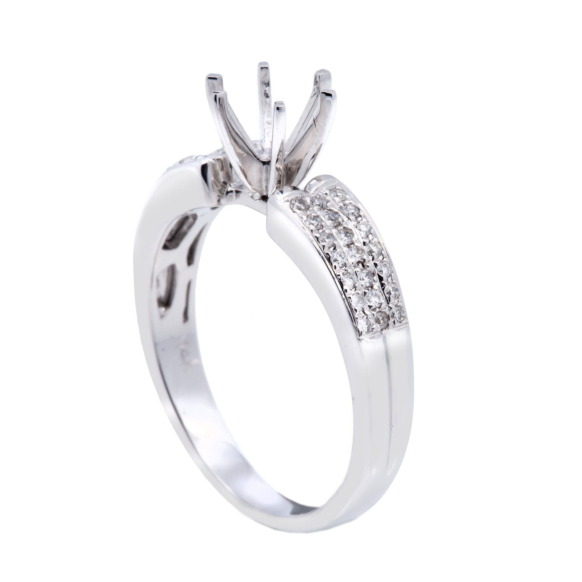 14K White Semi Mount Gold Round Diamond Ring