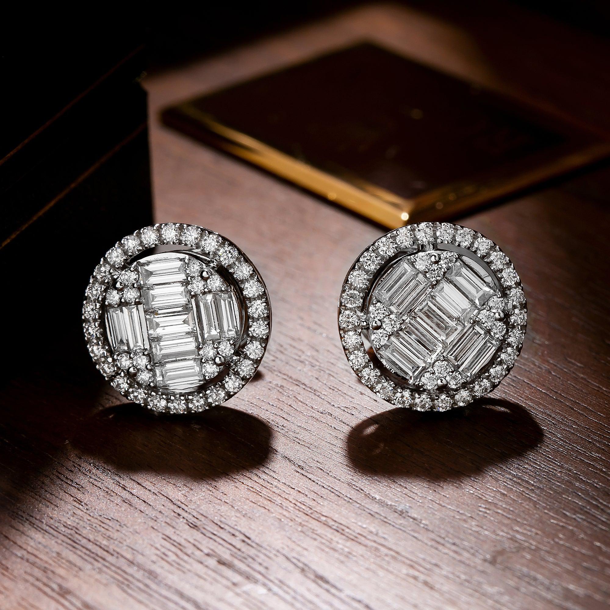 14K White Gold Baguette Diamond Earrings 2.40CT