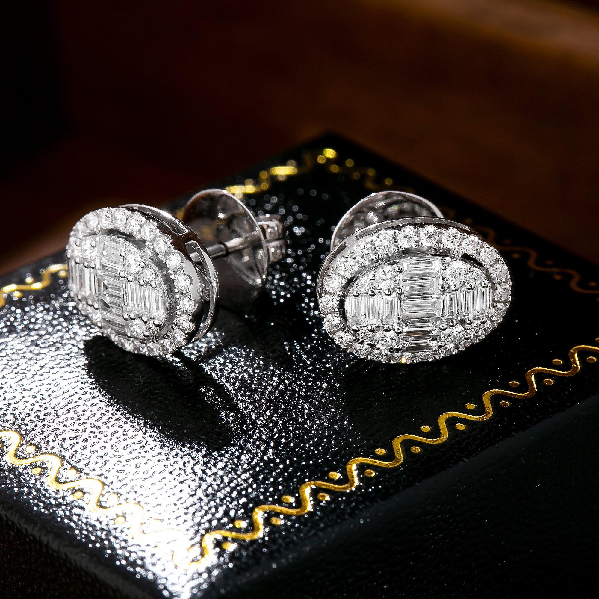 14K White Gold Baguette Diamond Earrings 2.60CT