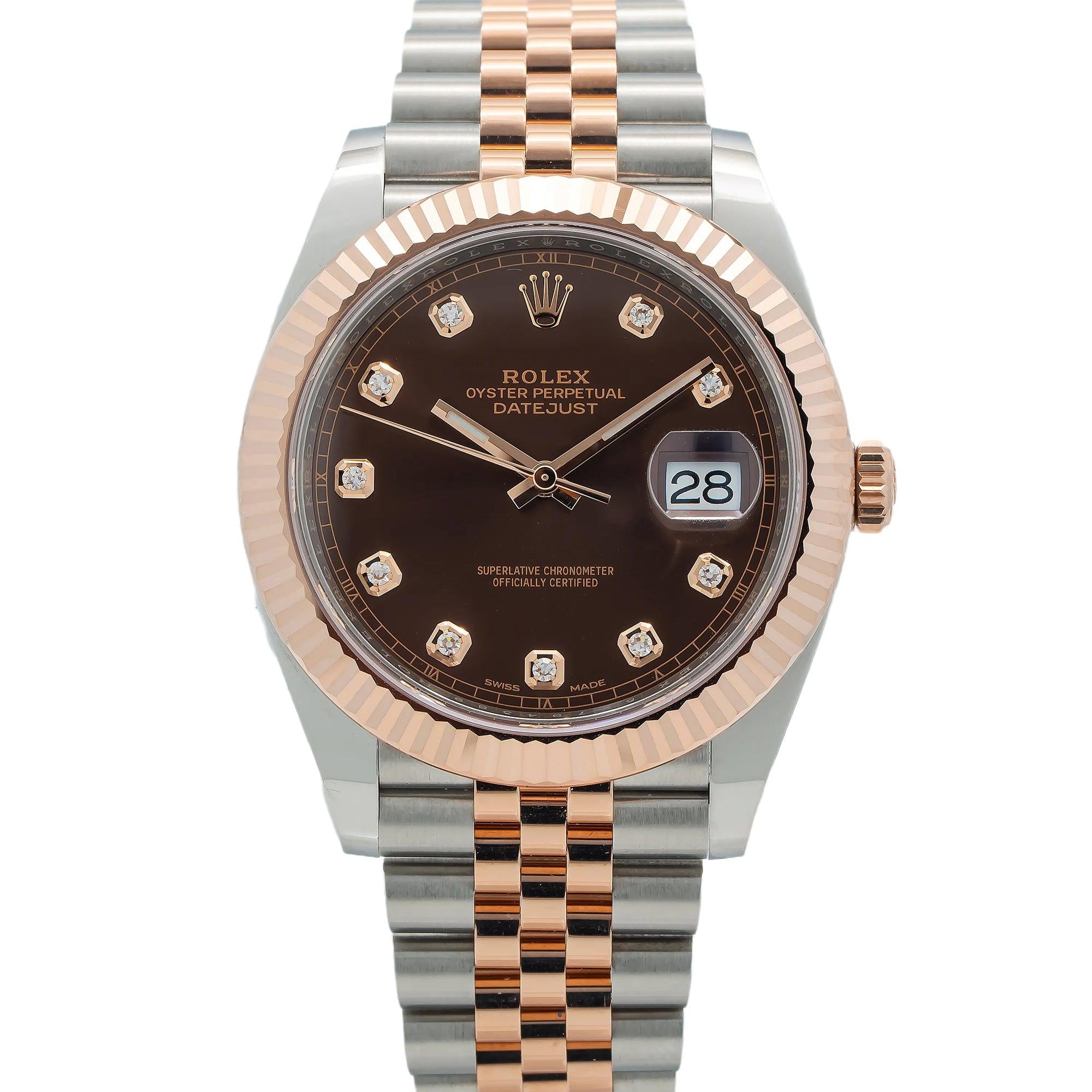 Rolex Datejust 41MM 126331 Chocolate Diamond Dial Rose Gold Fluted Bezel Two Tone Jubilee Bracelet