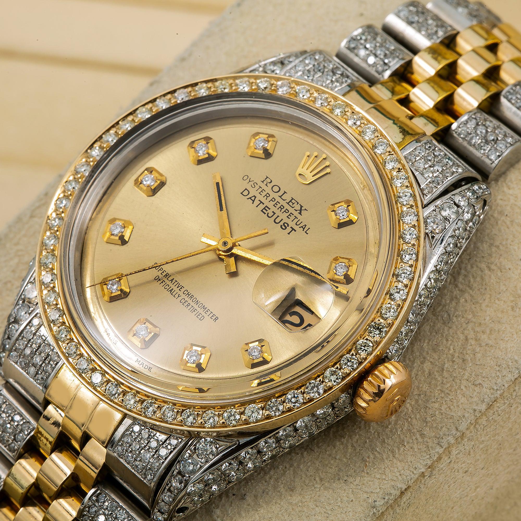 Rolex Datejust 36MM 1601 Champagne Diamond Dial Diamond Bezel Two Tone Yellow Gold Semi Diamond Jubilee Bracelet 5ct