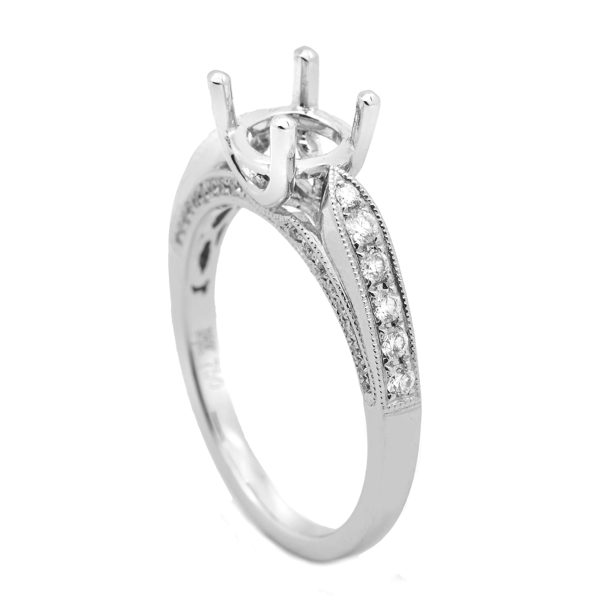 18K White Semi Mount Gold Round Diamond Ring