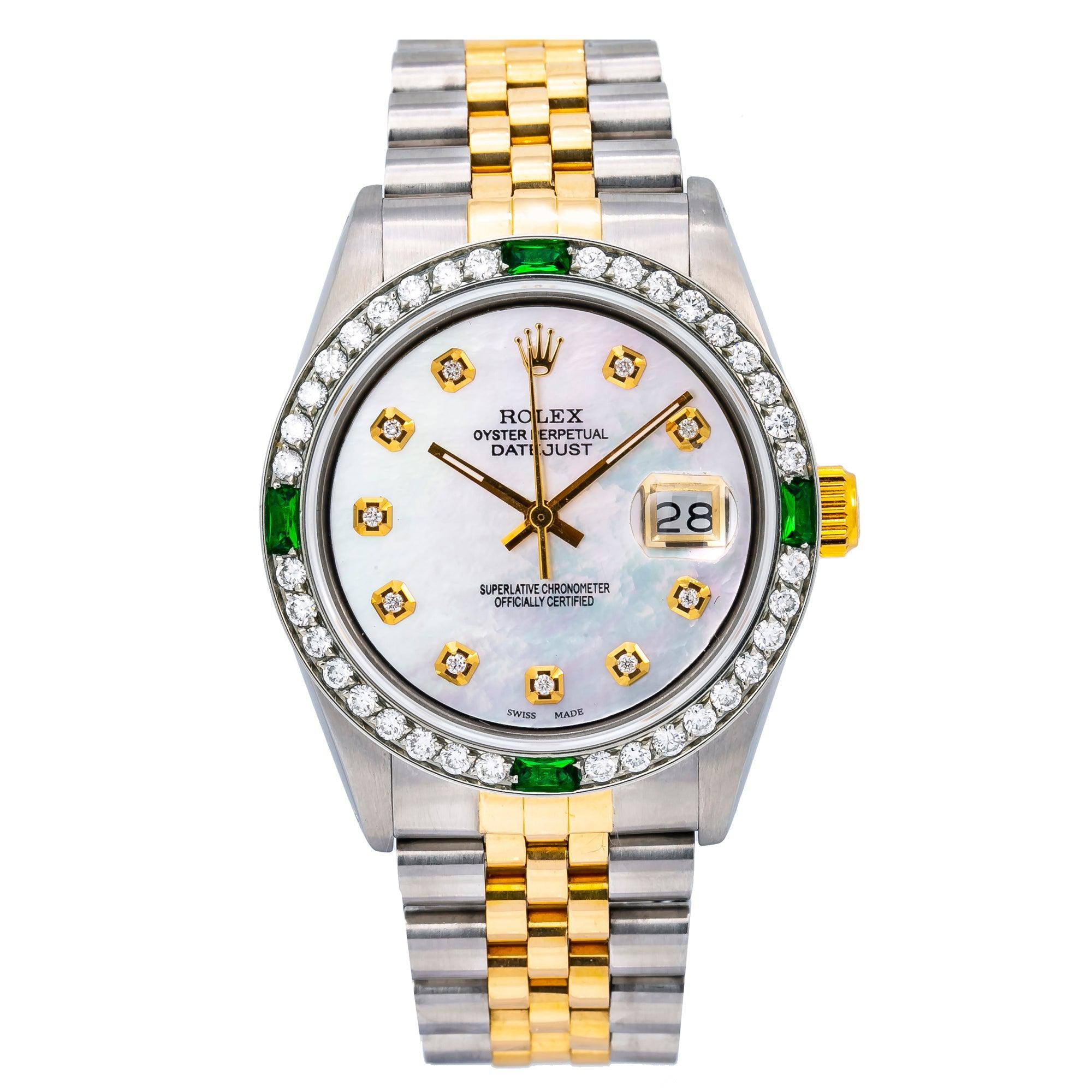 Rolex Datejust 36MM 16013 Mother of Pearl Diamond Dial Diamond Bezel Two Tone Jubilee Bracelet