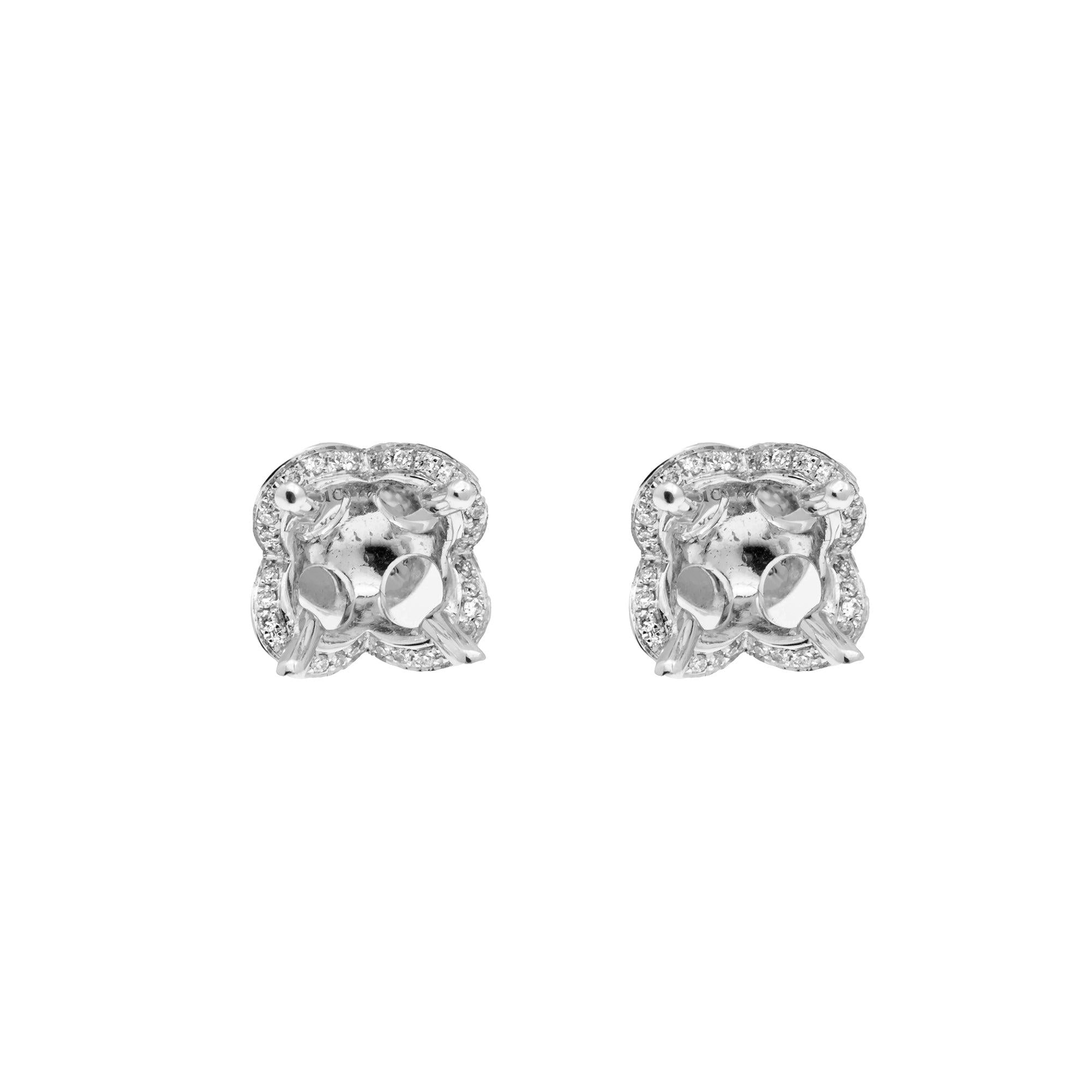 18K White Semi Mount  Gold Round Shaped Earrings