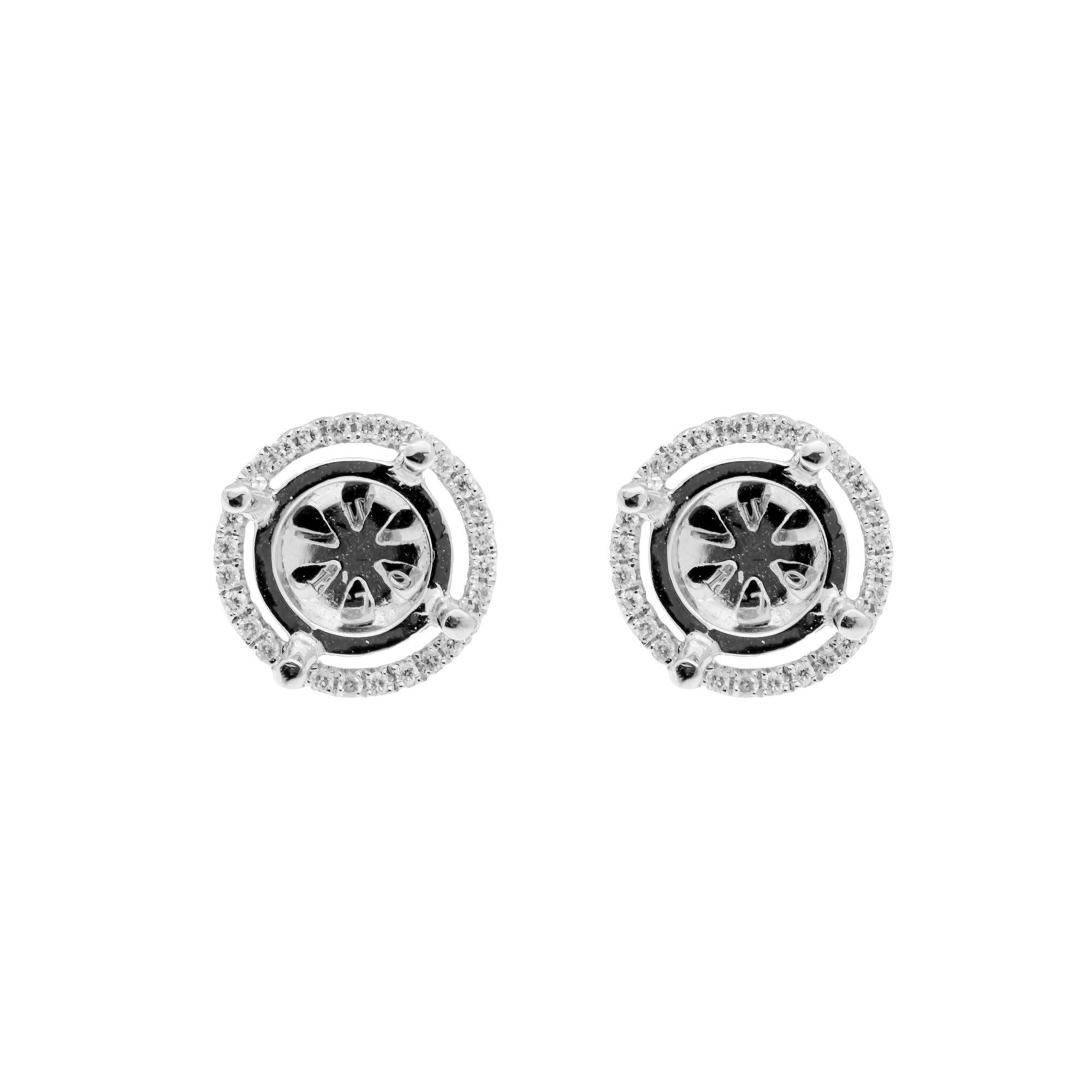 18K White Semi Mount  Gold Round Shaped Earrings