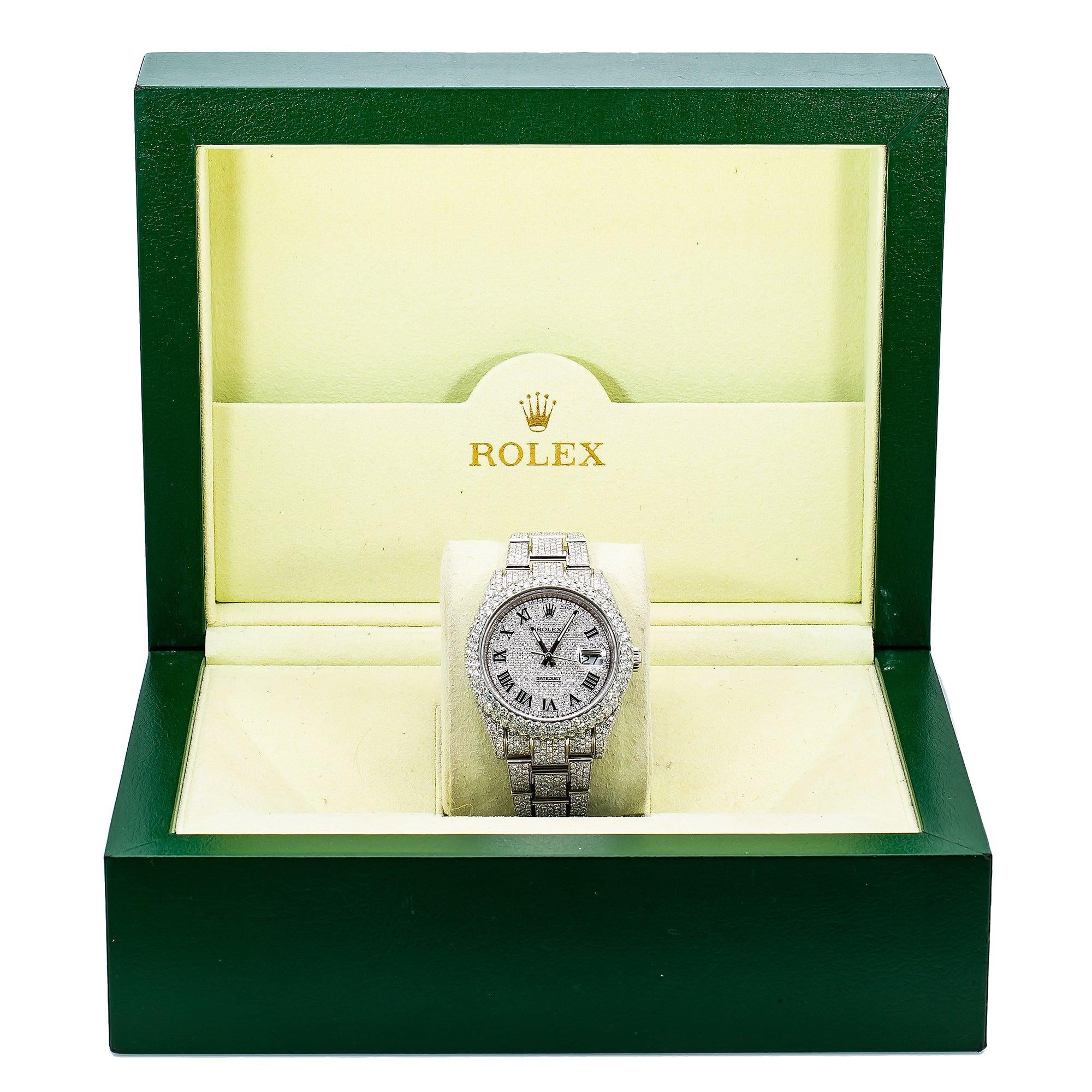 Rolex Datejust 41MM 126300 Diamond Paved Roman Dial Diamond Bezel Stainless Steel Full Diamond Oyster Bracelet 21.25ct