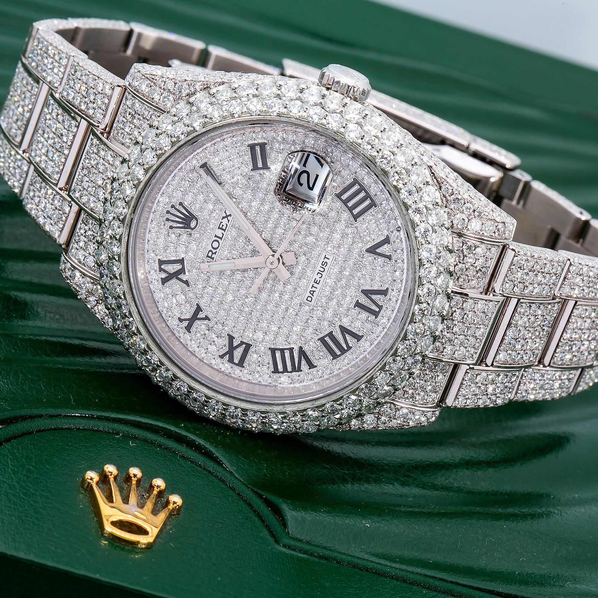 Rolex Datejust 41MM 126300 Diamond Paved Roman Dial Diamond Bezel Stainless Steel Full Diamond Oyster Bracelet 21.25ct
