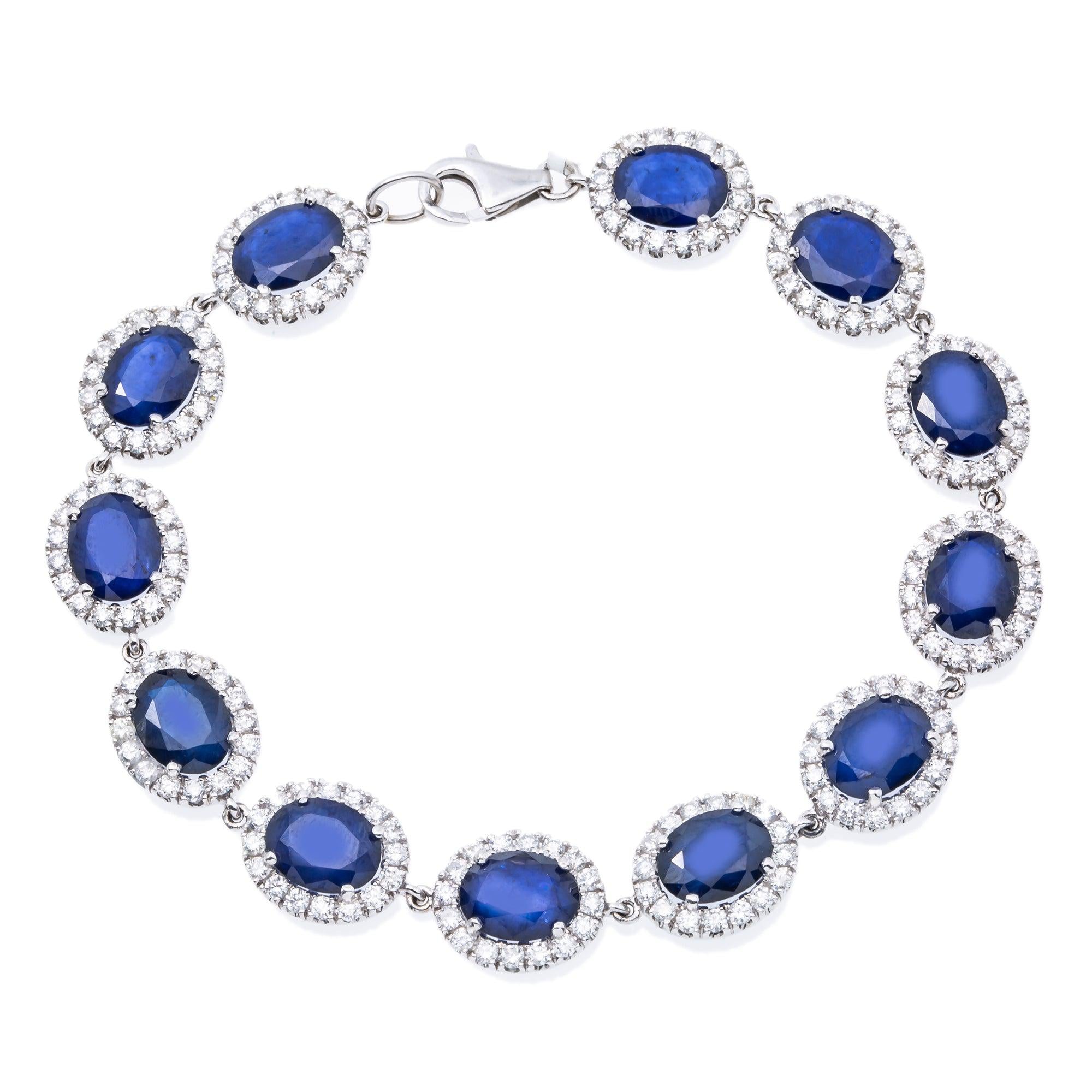 18K GOLD ROUND DIAMOND AND GEMSTONE SAPPHIRE BRACELET 29.15 CTW