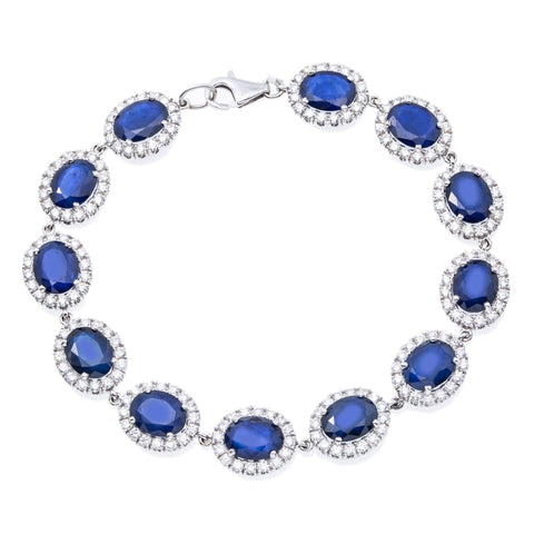 18K GOLD ROUND DIAMOND AND GEMSTONE SAPPHIRE BRACELET 29.15 CT