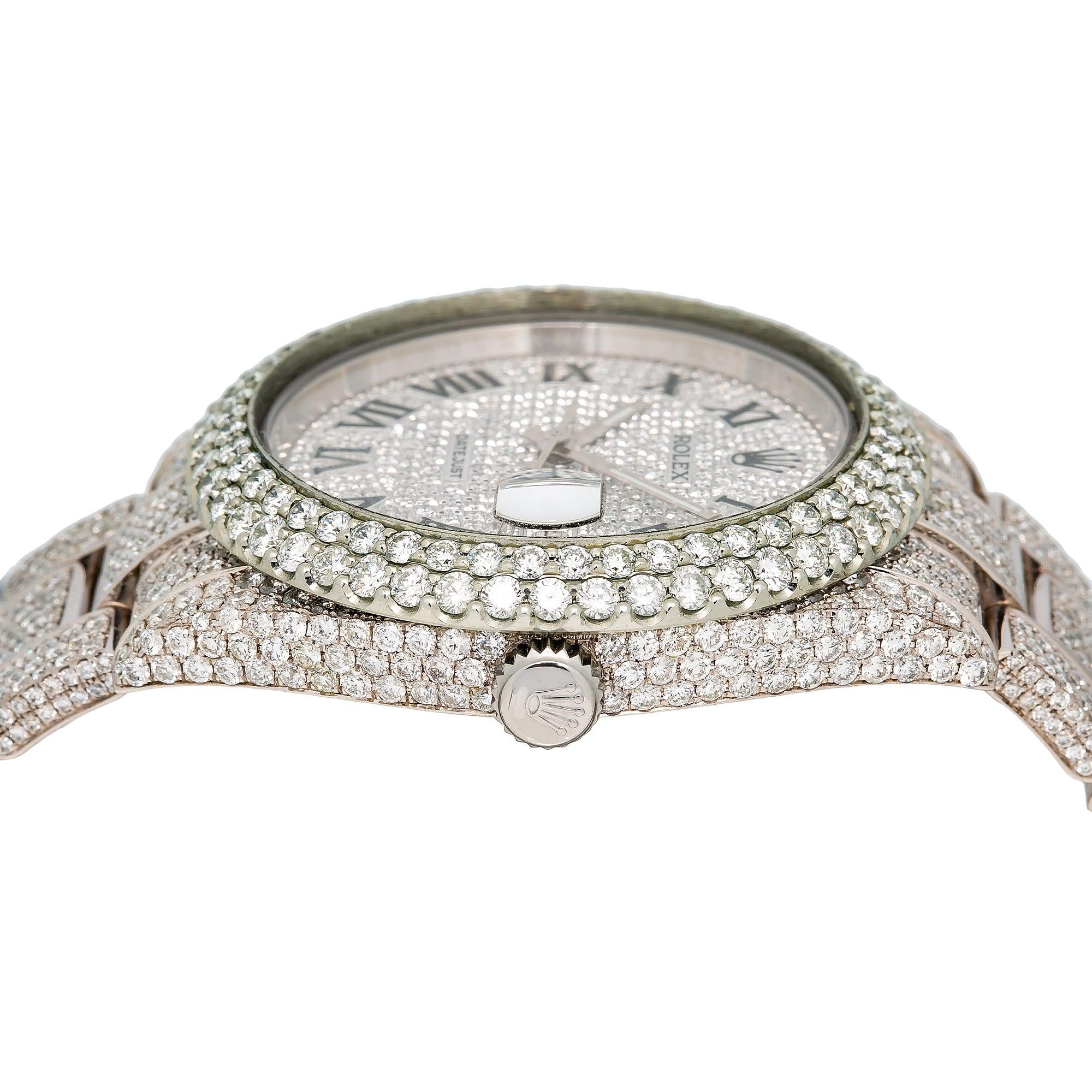 Rolex Datejust 41MM 126300 Diamond Paved Roman Dial Diamond Bezel Stainless Steel Full Diamond Oyster Bracelet 21.25ct