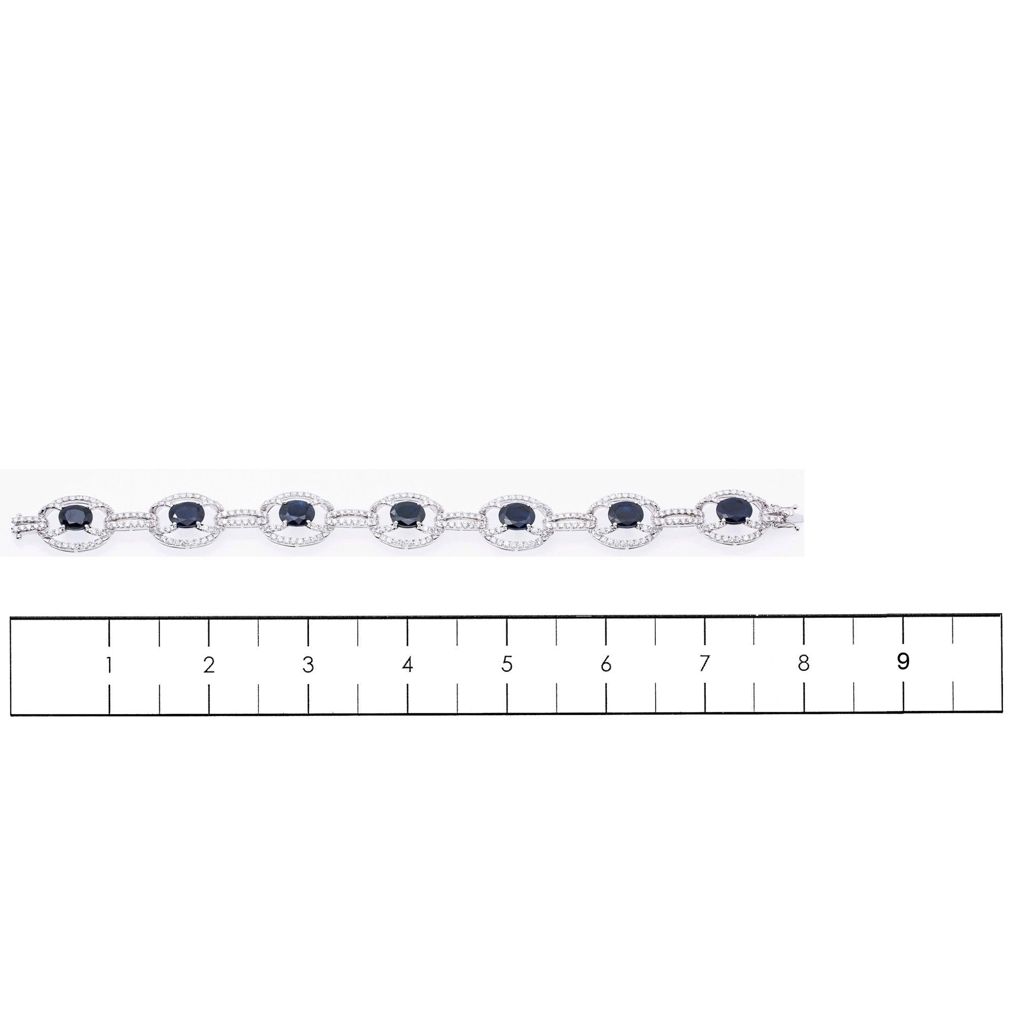 18K White Gold Diamond Bracelet With Round Shaped Sapphire Gemstone