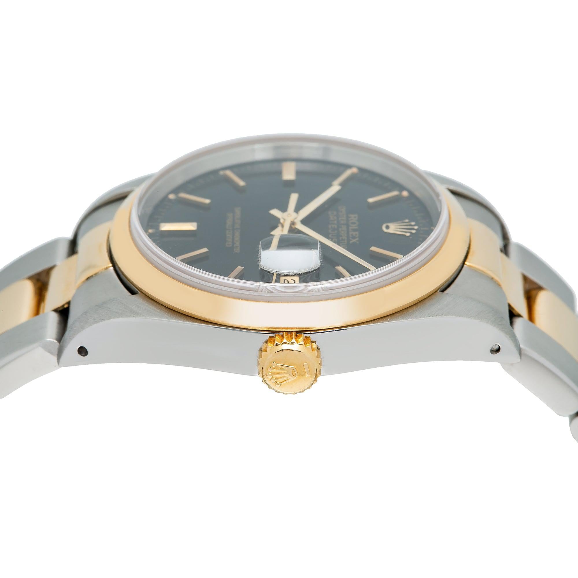 Rolex Datejust 36MM 16203 Black Diamond Dial Smooth Bezel Two Tone Yellow Gold Oyster Bracelet