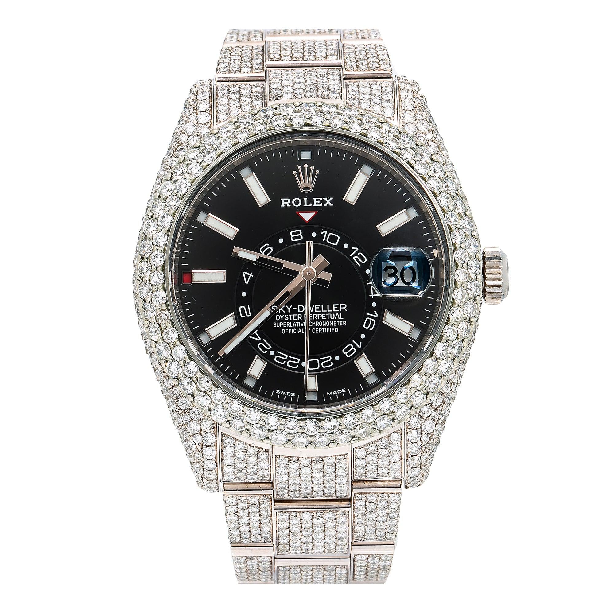 Rolex Sky-Dweller 42MM 326934 Black Dial Diamond Bezel Full Diamond Oyster Bracelet 25ct