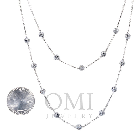 14K White Gold Diamond Necklace With Small Balls
