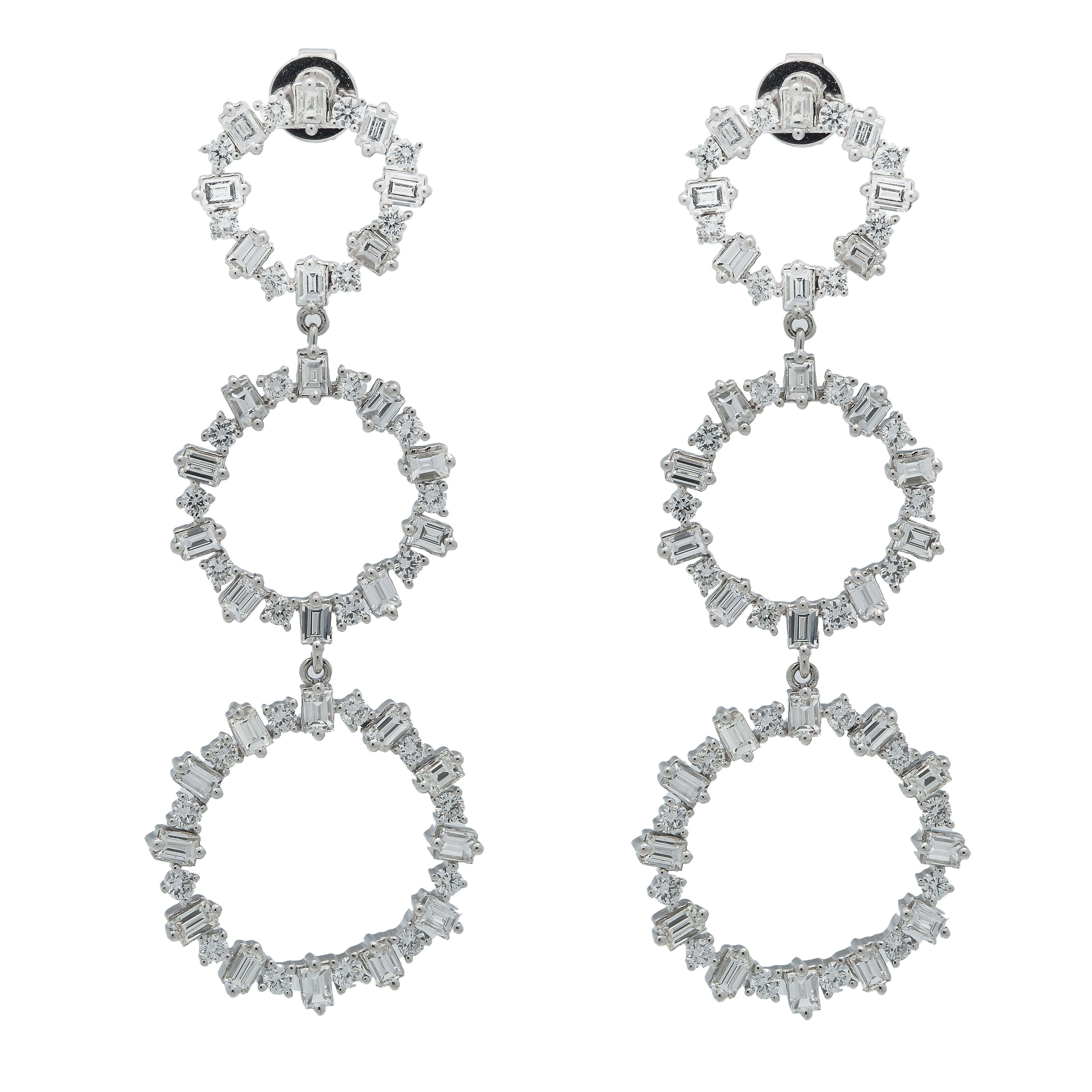 18K GOLD BAGUETTE DIAMOND LADIES DROP EARRINGS 4.45 CTW