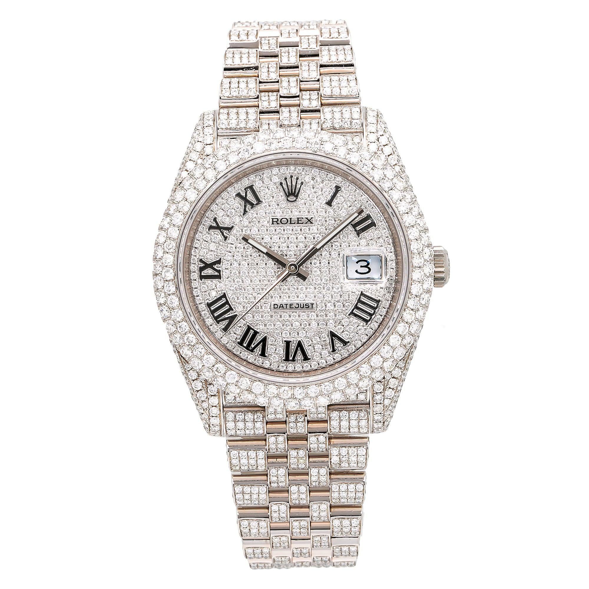 Rolex Datejust 41MM 126300 Diamond Paved Roman Dial Diamond Bezel Full Diamond Oyster Bracelet