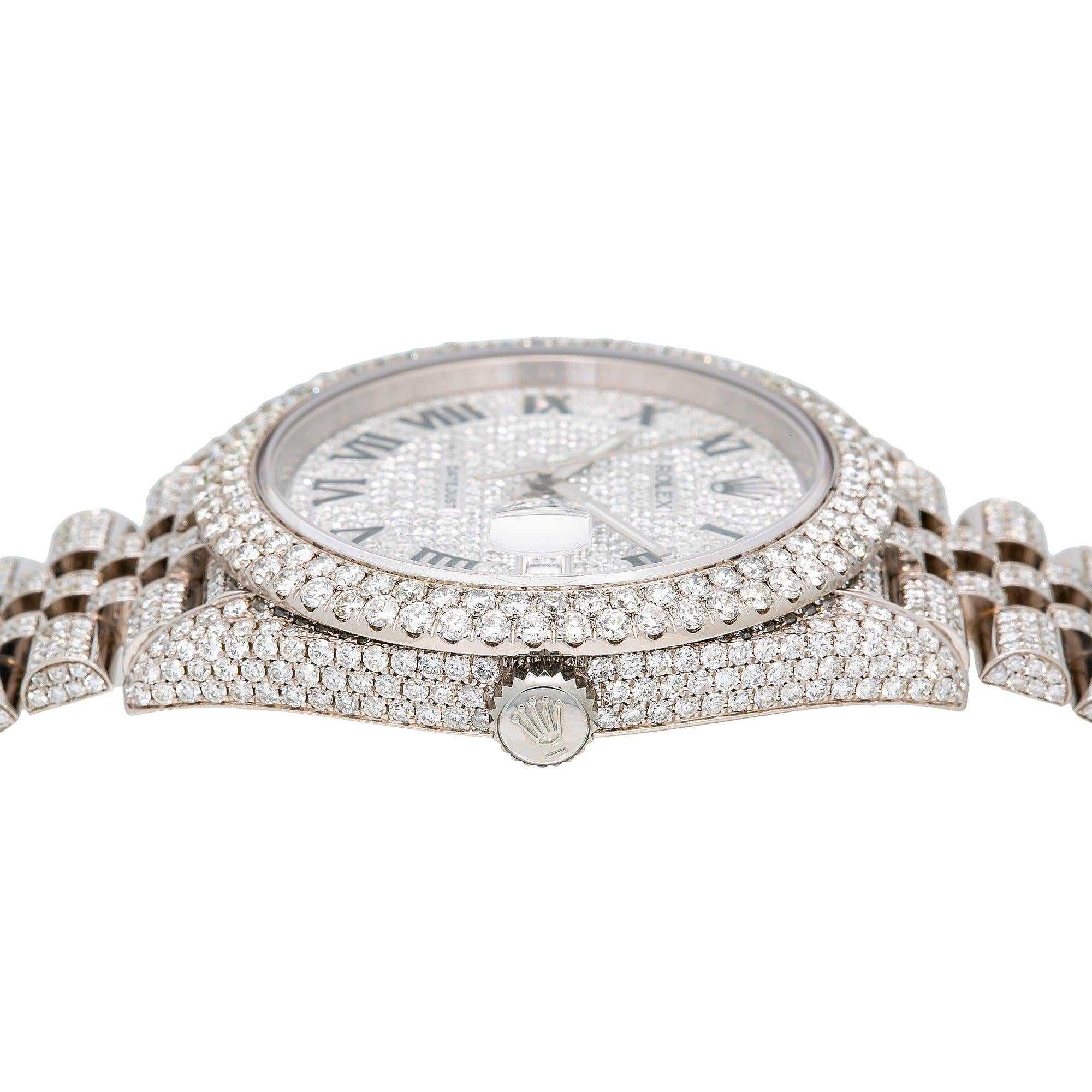 Rolex Datejust 41MM 126300 Diamond Paved Roman Dial Diamond Bezel Stainless Steel Full Diamond Jubilee Bracelet