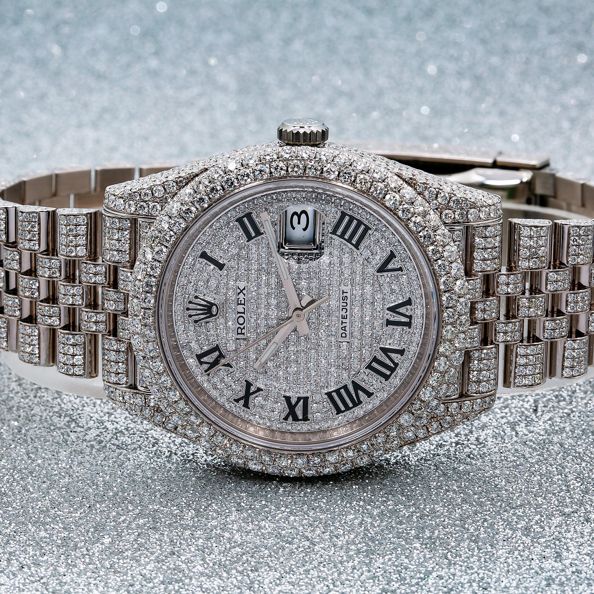 Rolex Datejust 41MM 126300 Diamond Paved Roman Dial Diamond Bezel Stainless Steel Full Diamond Jubilee Bracelet