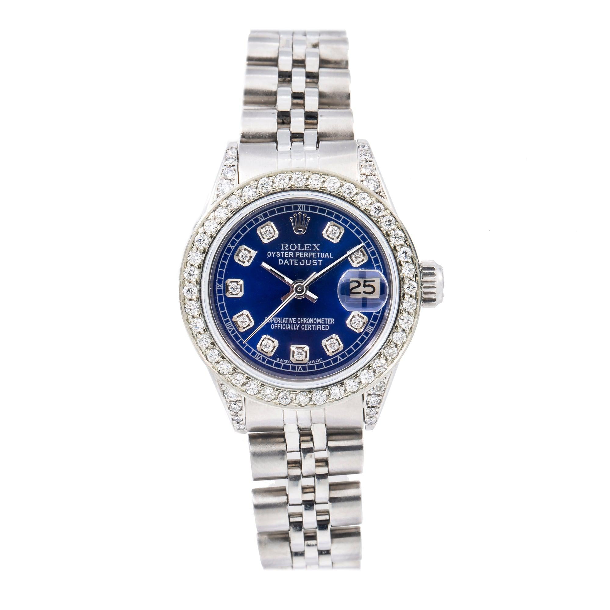 Rolex Datejust 26MM 6916 Blue Diamond Dial Diamond Bezel Stainless Steel Jubilee Bracelet 1.25ct