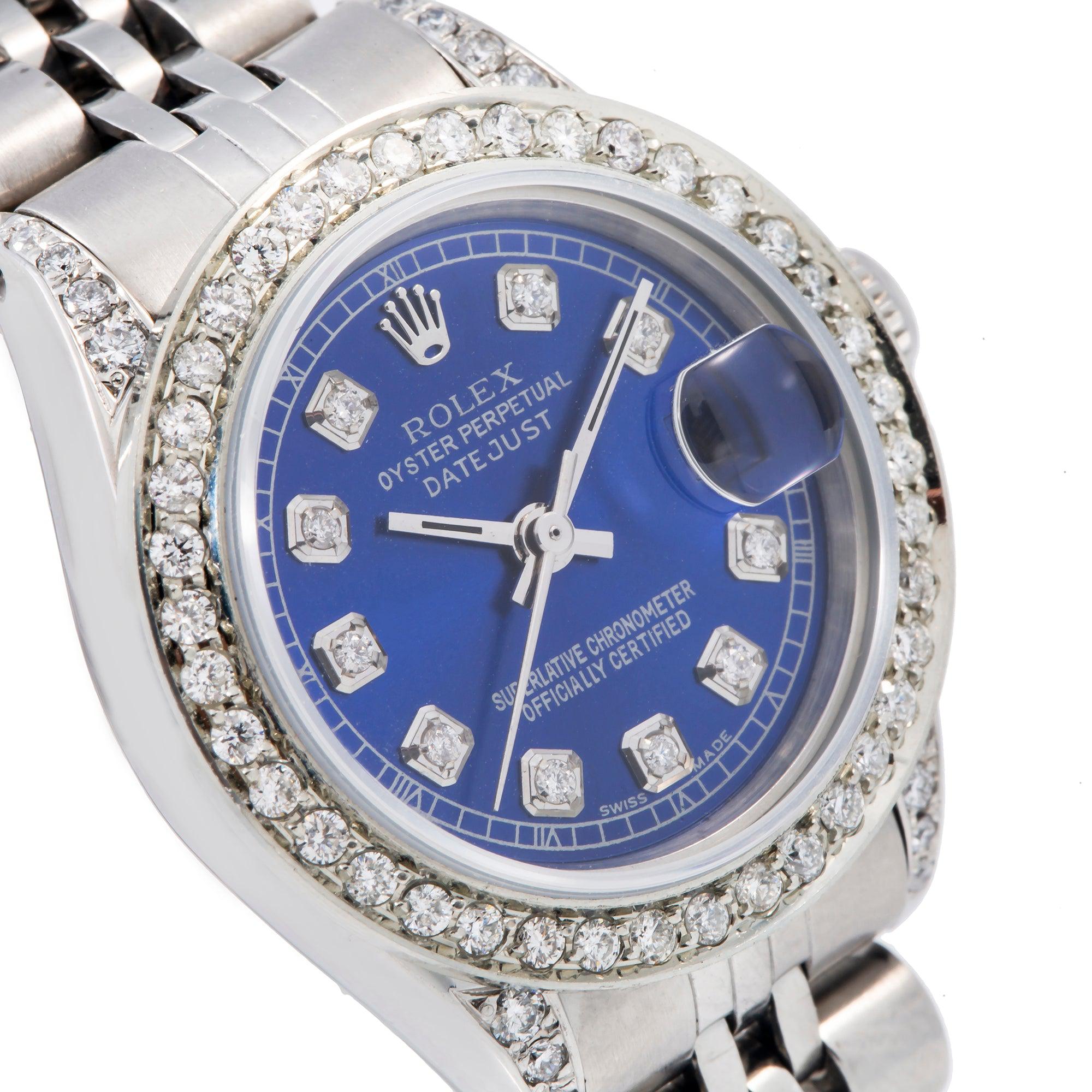 Rolex Datejust 26MM 6916 Blue Diamond Dial Diamond Bezel Stainless Steel Jubilee Bracelet 1.25ct
