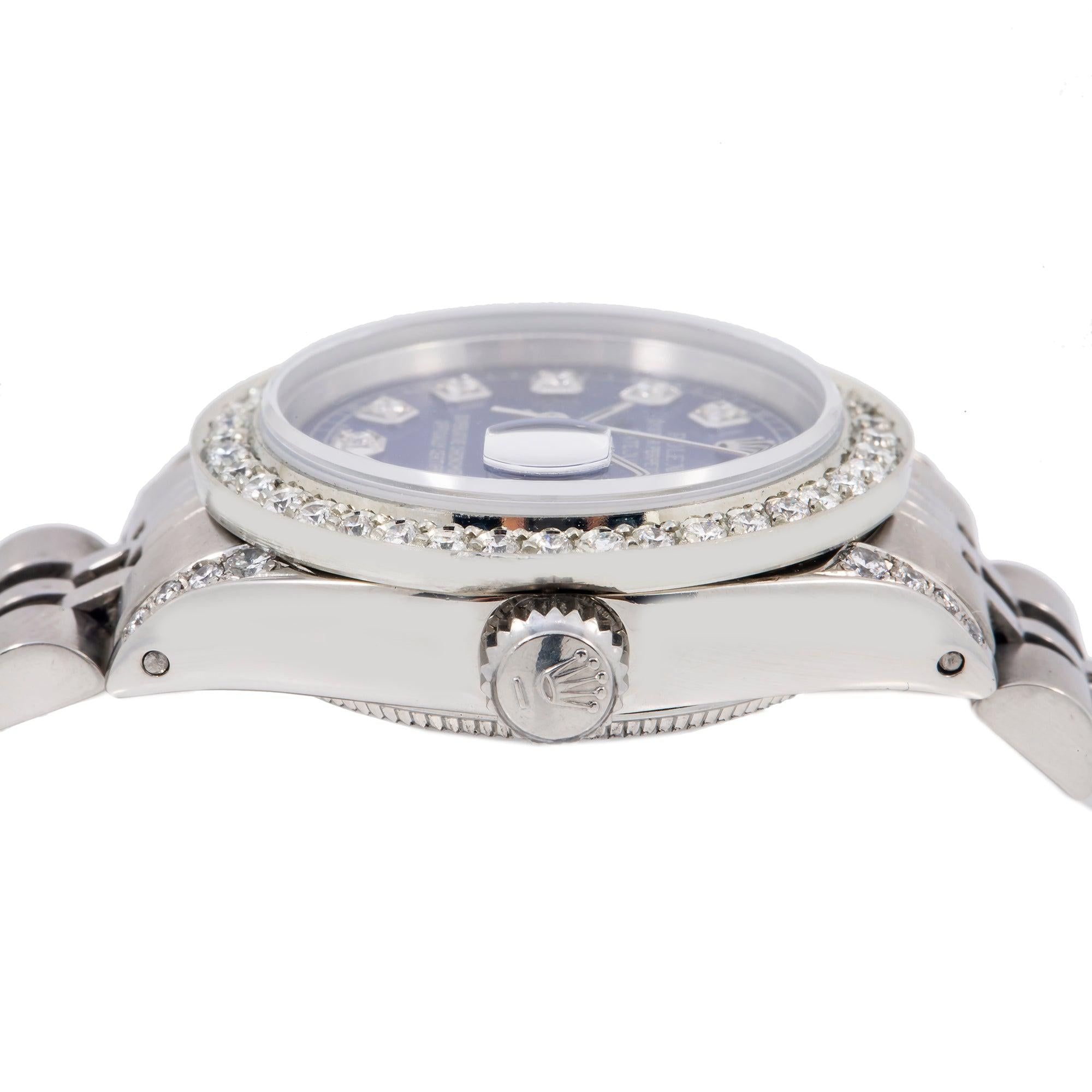 Rolex Datejust 26MM 6916 Blue Diamond Dial Diamond Bezel Stainless Steel Jubilee Bracelet 1.25ct