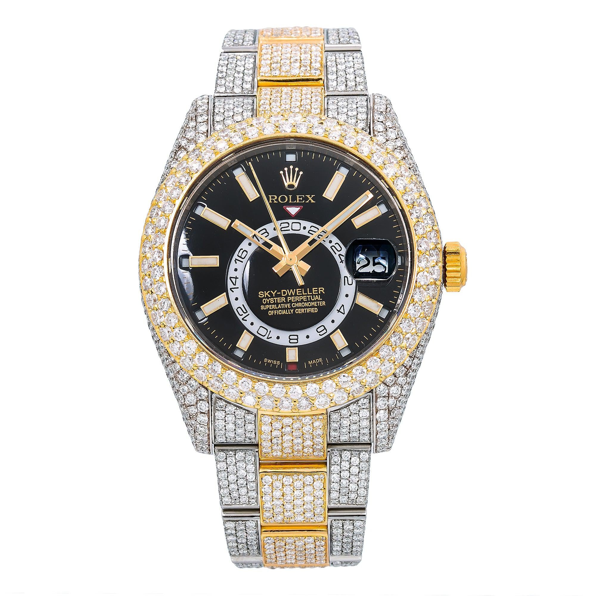 Rolex Sky-Dweller 42MM 326933 Black Dial Diamond Bezel Two Tone Full Diamond Oyster Bracelet
