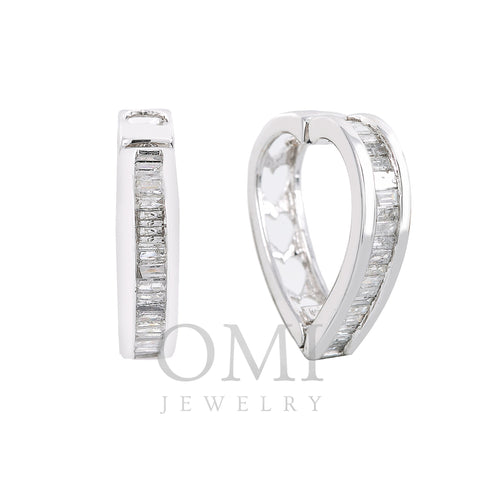 14K White Gold Hoops Earrings With 1.20 Emerald Diamonds