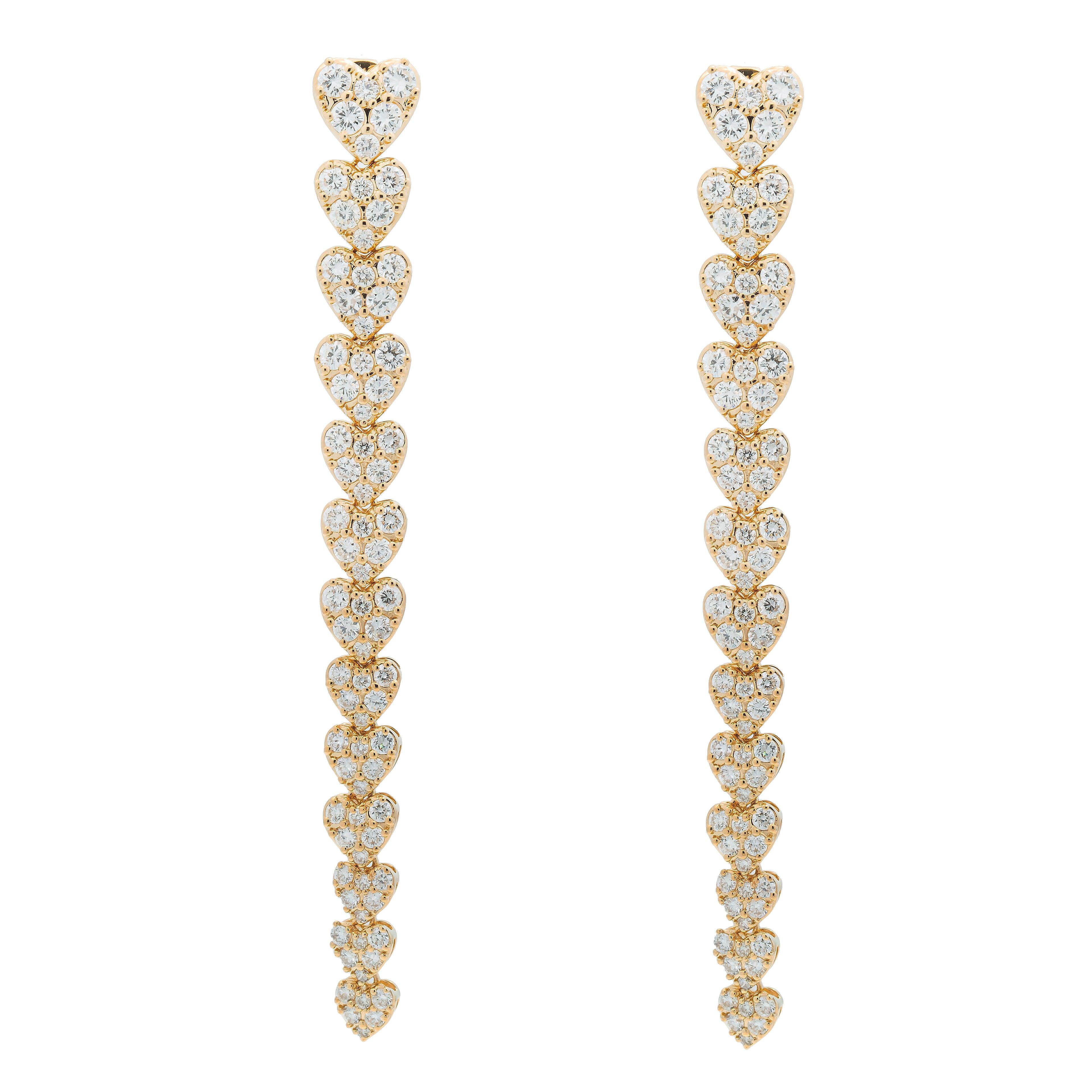 18K GOLD DIAMOND HEART DROP EARRINGS 4.13 CTW