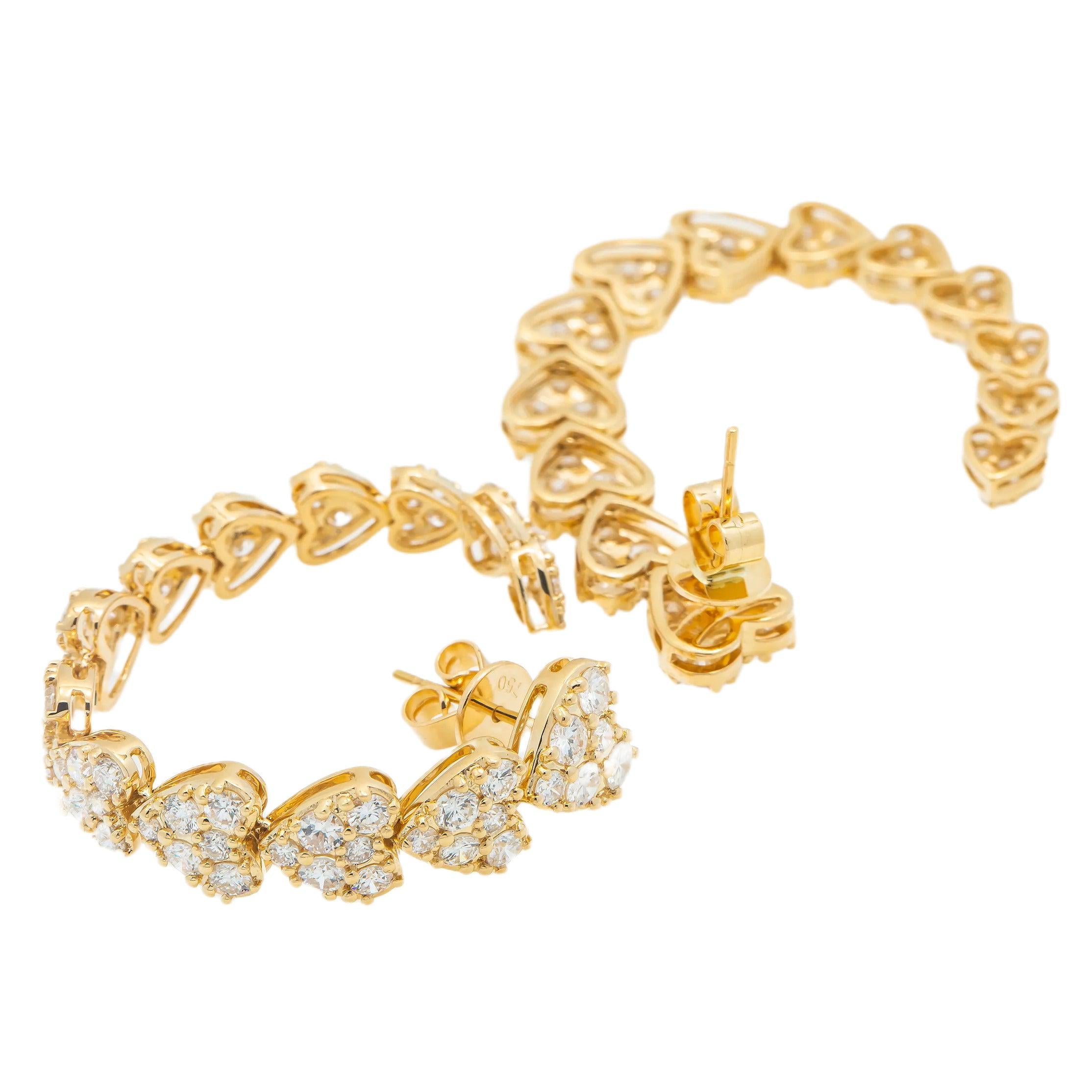 18K GOLD DIAMOND HEART DROP EARRINGS 4.13 CTW