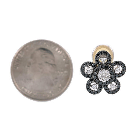 18K WHITE GOLD WHITE & BLACK DIAMOND FLOWER EARRINGS